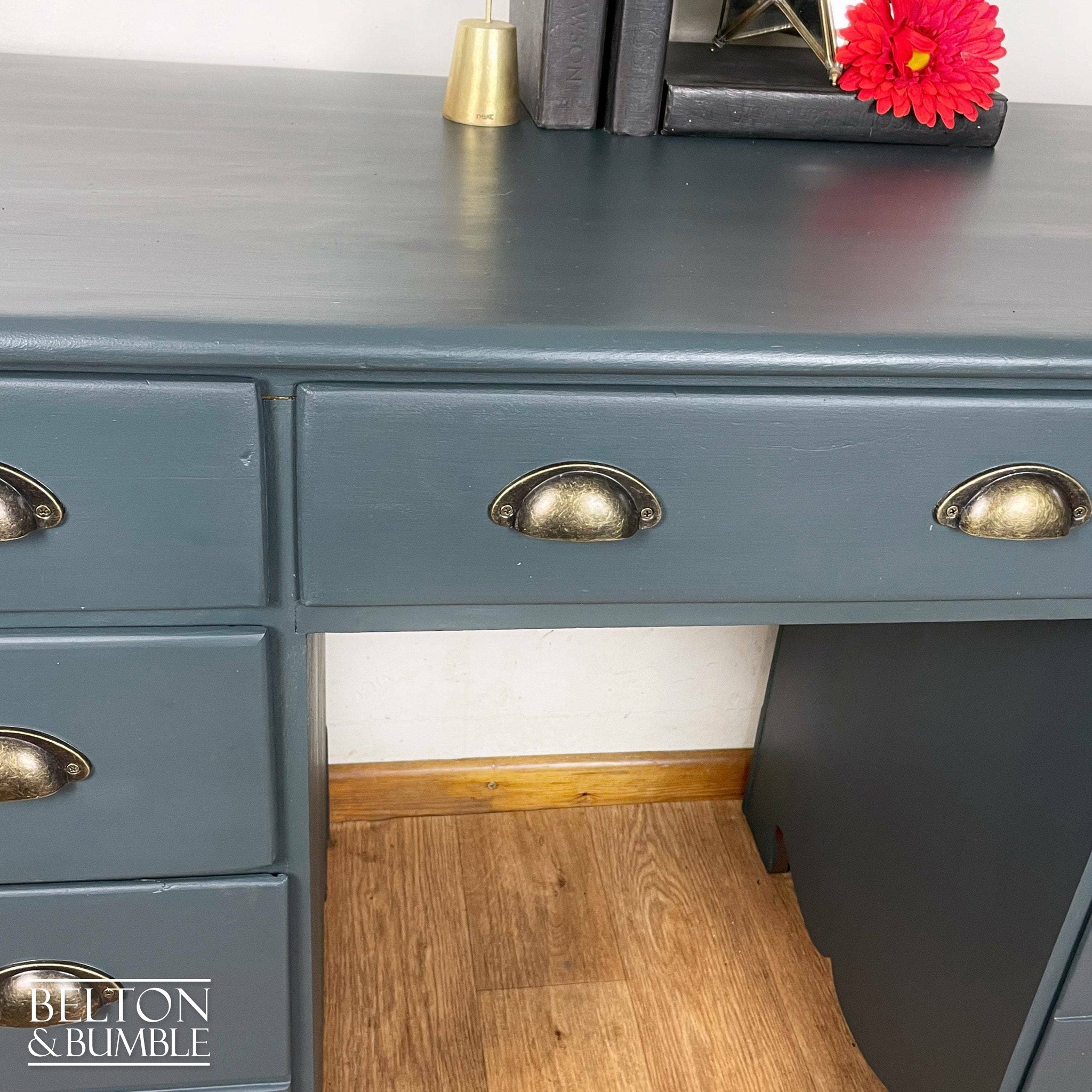 Double Pedestal Desk in Blue-Belton & Bumble