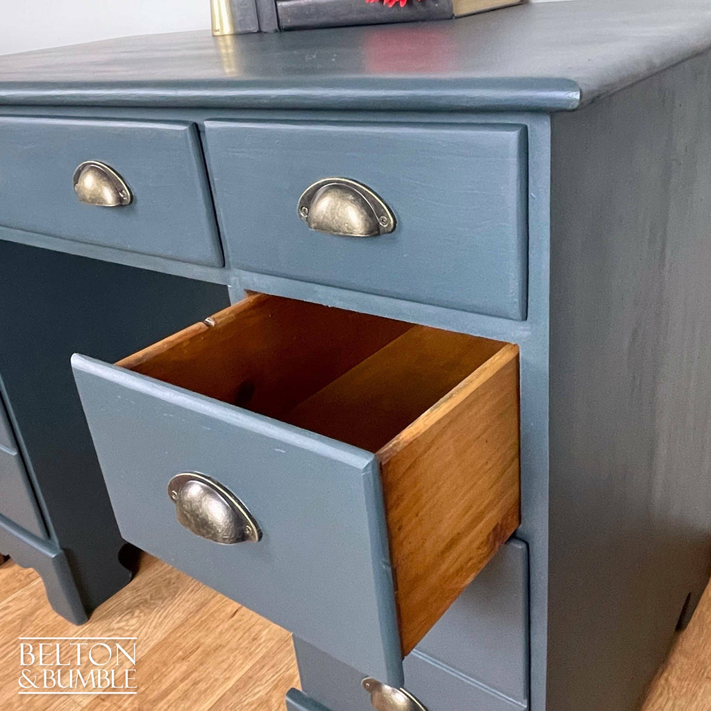 Double Pedestal Desk in Blue-Belton & Bumble