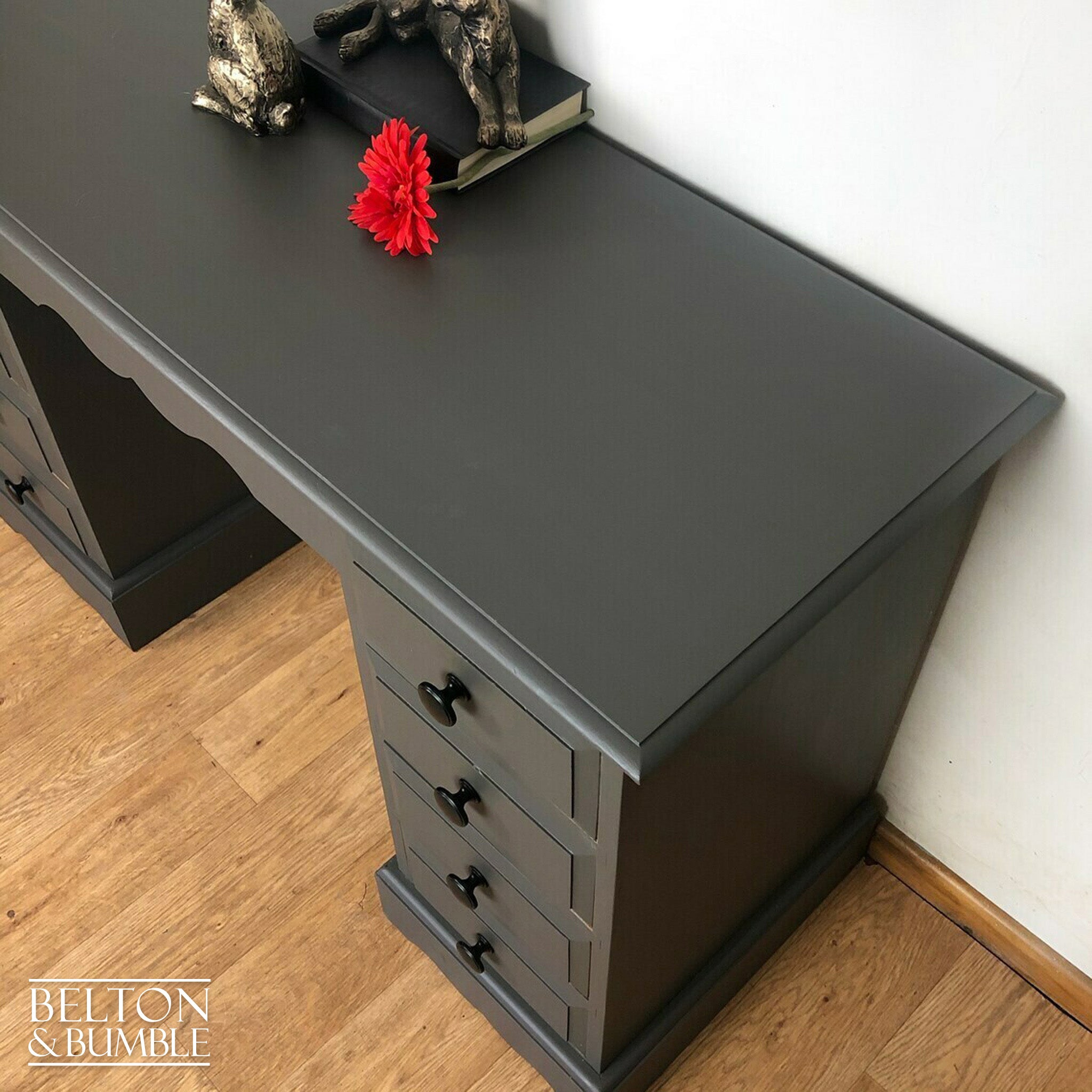 Double Pedestal Desk in Grey-Belton & Bumble