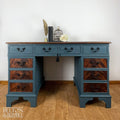 Double Pedestal Partners’ Desk in Blue and Flame Mahogany-Belton & Bumble