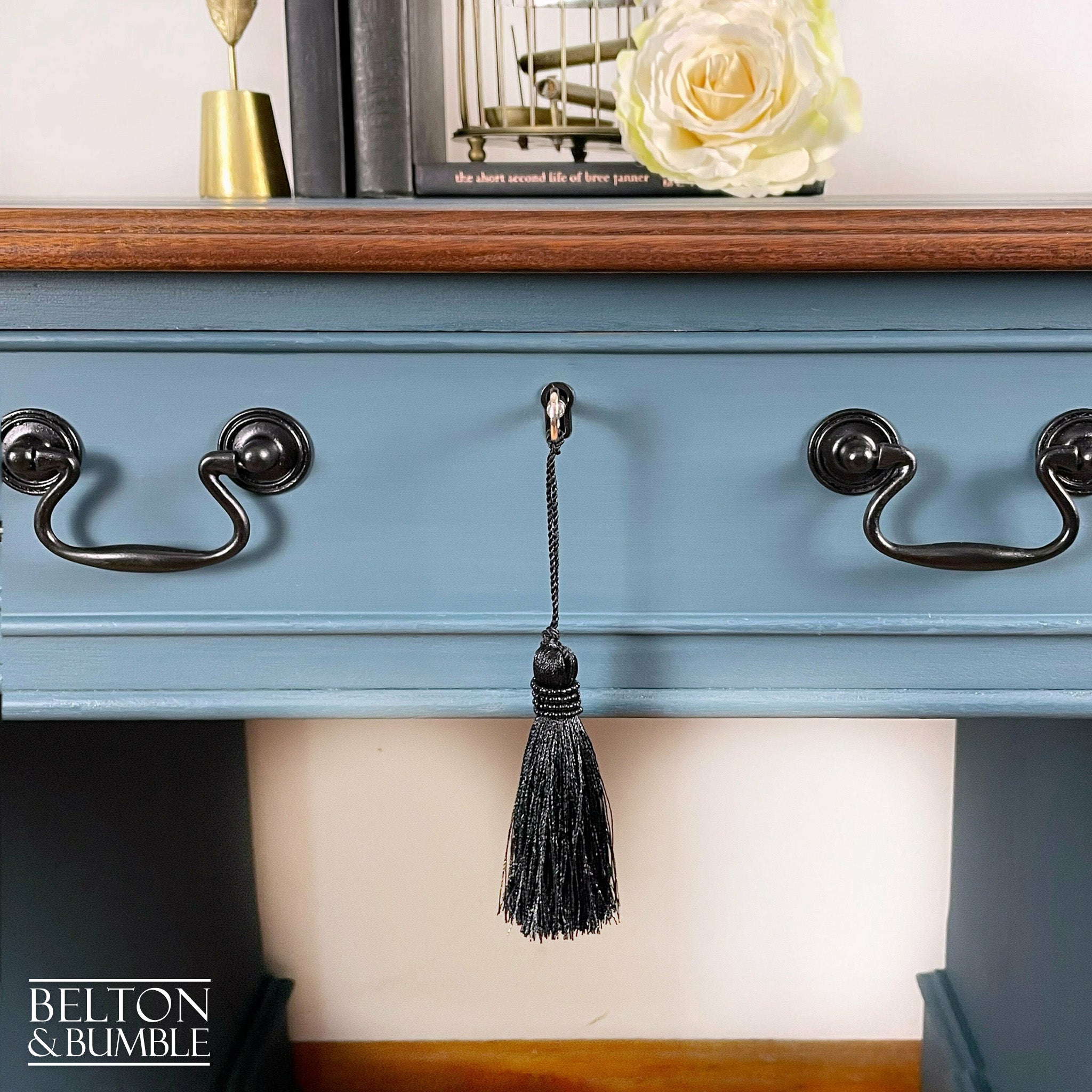 Double Pedestal Partners’ Desk in Blue and Flame Mahogany-Belton & Bumble