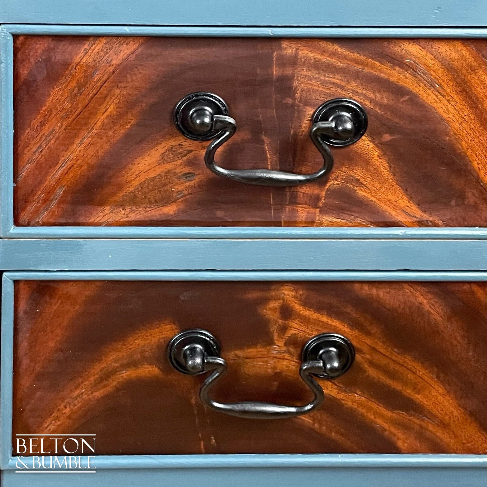 Double Pedestal Partners’ Desk in Blue and Flame Mahogany-Belton & Bumble
