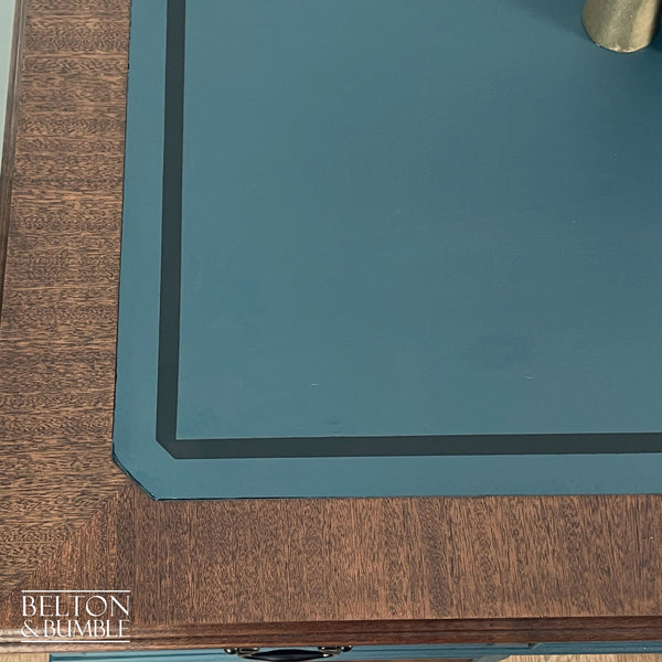 Double Pedestal Partners’ Desk in Blue and Flame Mahogany-Belton & Butler