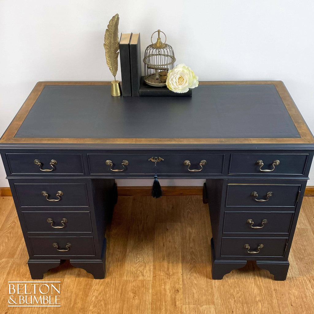 Double Pedestal Partners’ Desk in Navy-Belton & Bumble