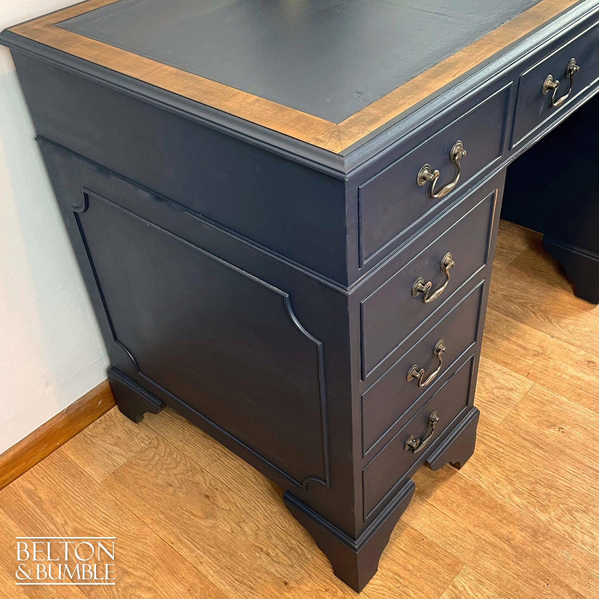 Double Pedestal Partners’ Desk in Navy-Belton & Bumble