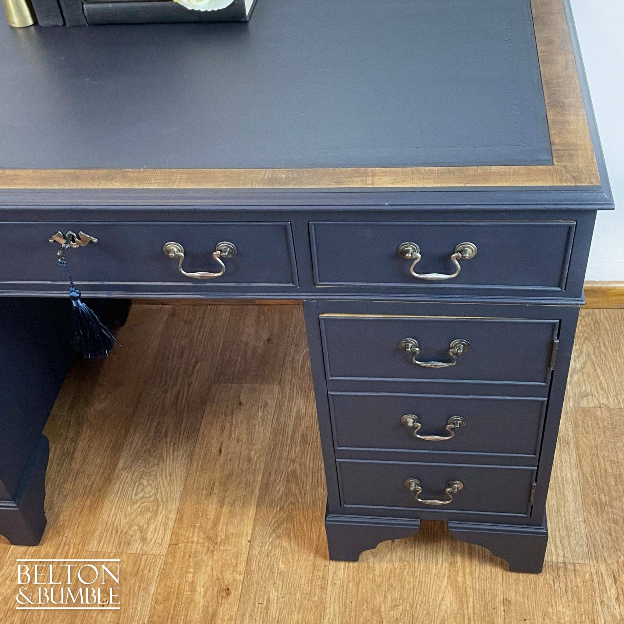 Double Pedestal Partners’ Desk in Navy-Belton & Bumble
