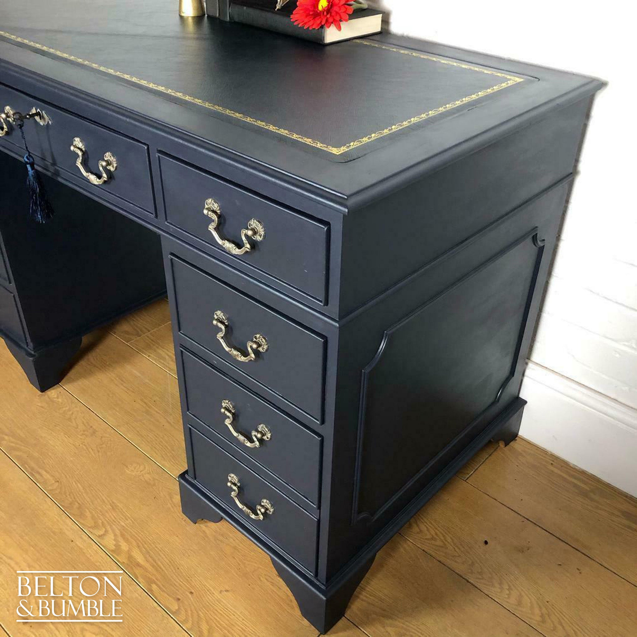 Double Pedestal Partners’ Desk in Navy-Belton & Bumble