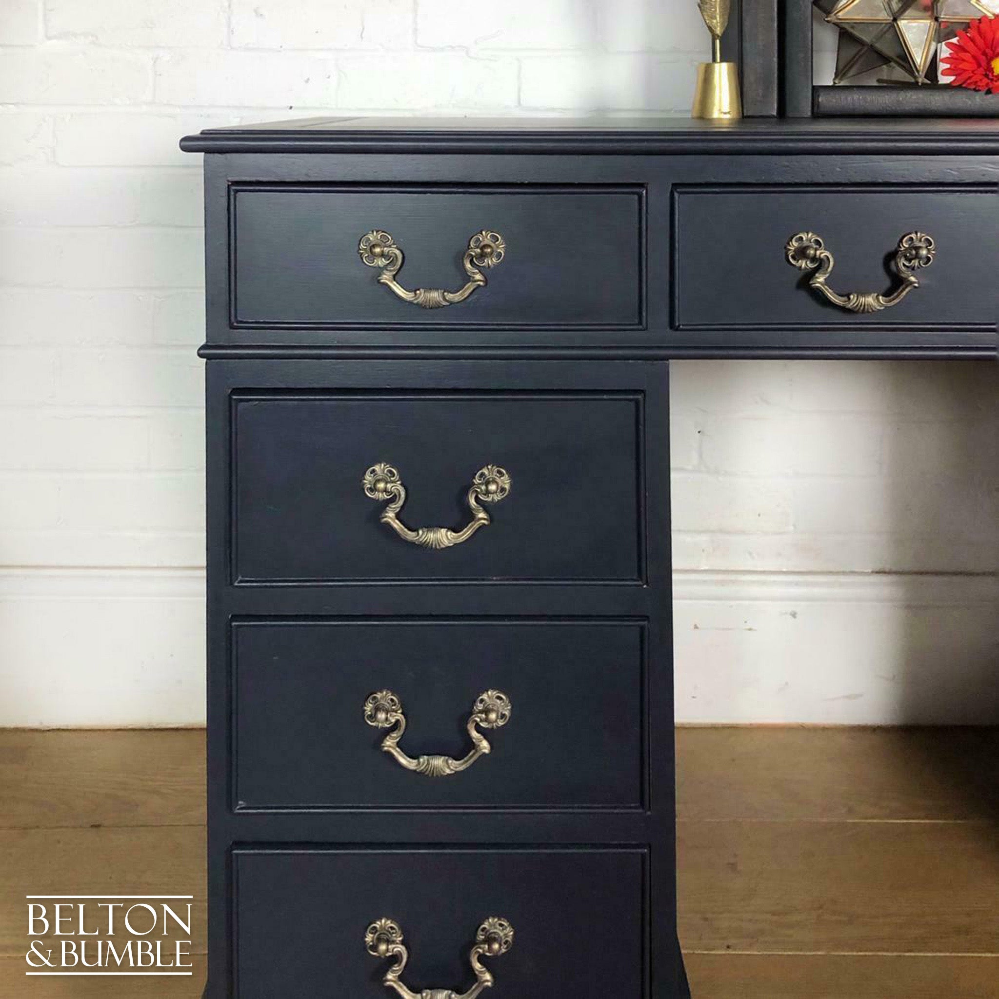 Double Pedestal Partners’ Desk in Navy-Belton & Bumble