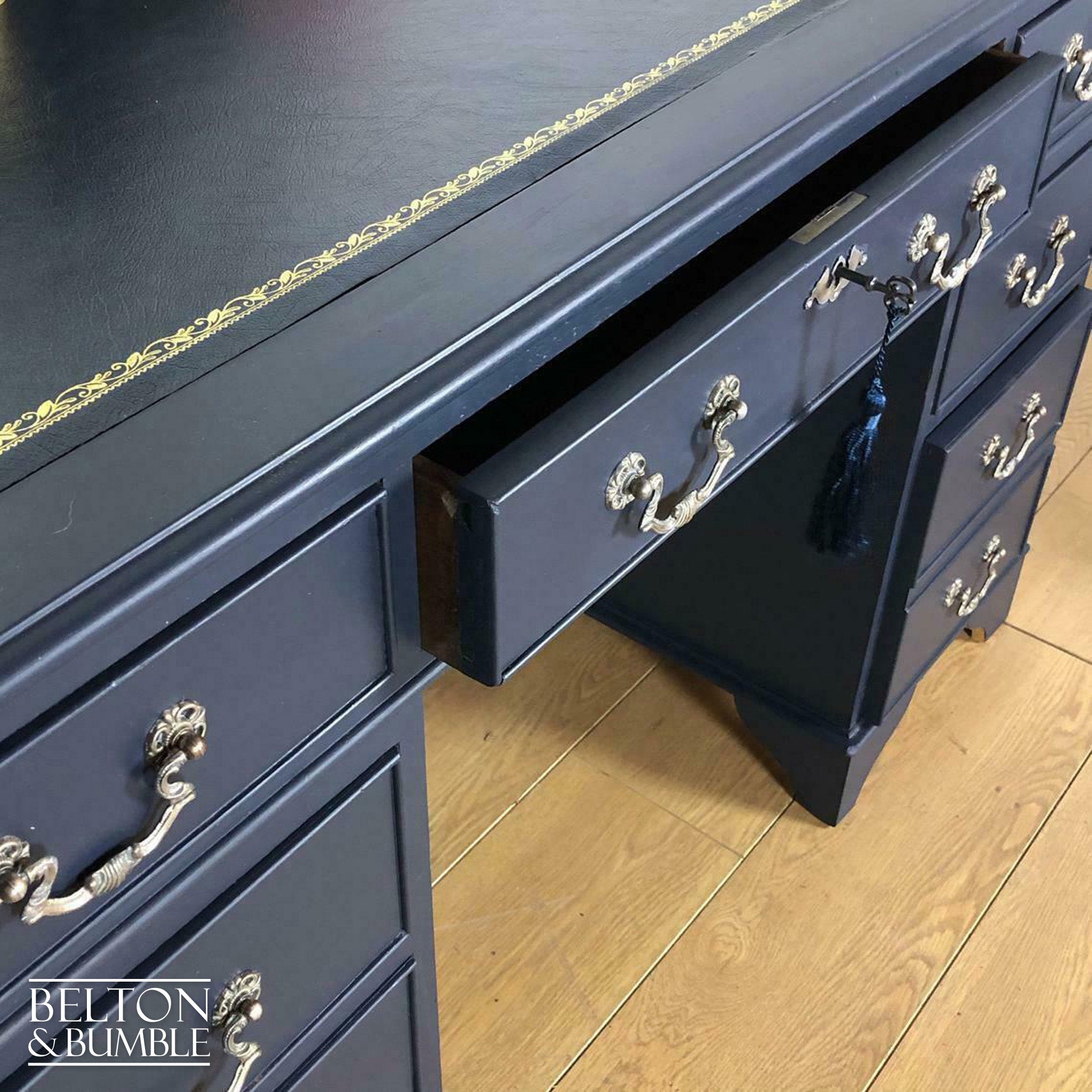 Double Pedestal Partners’ Desk in Navy-Belton & Bumble