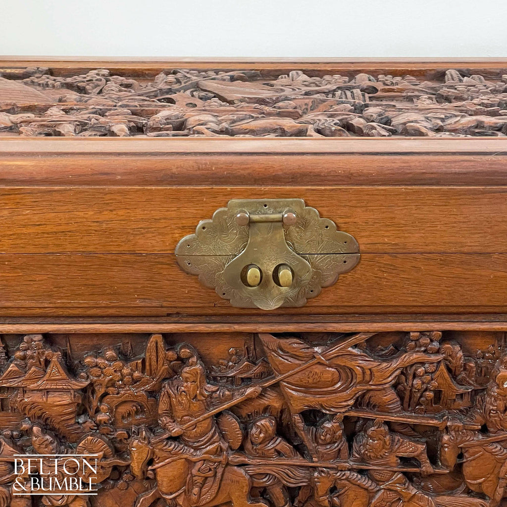 Early 20th Century Camphor Wood Trunk Oriental Carved Chest-Belton & Bumble