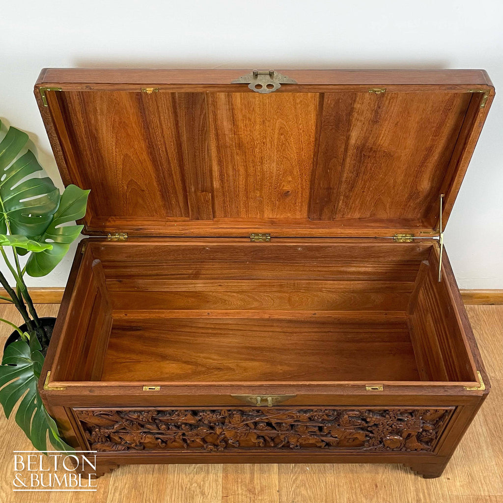 Early 20th Century Camphor Wood Trunk Oriental Carved Chest-Belton & Bumble