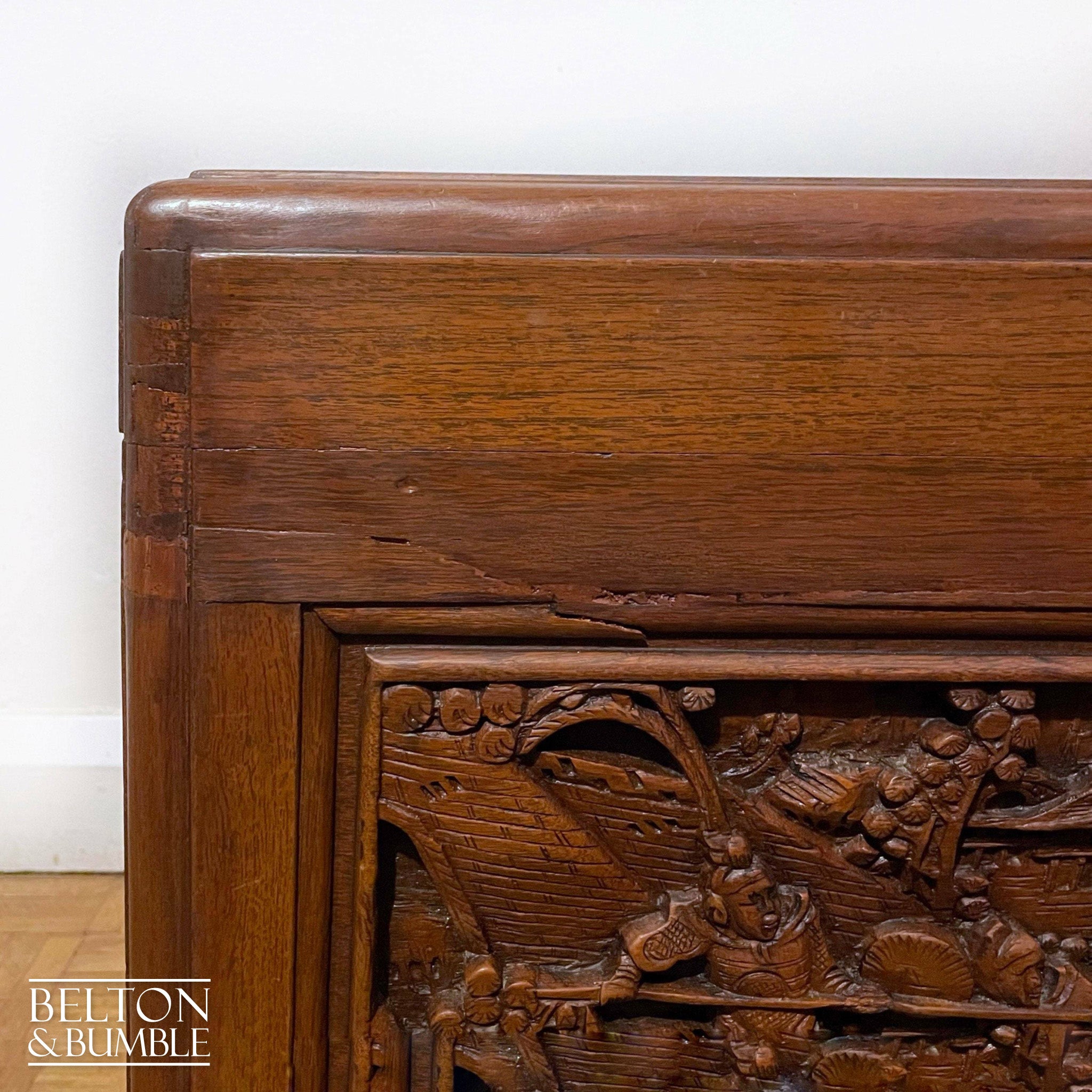 Early 20th Century Camphor Wood Trunk Oriental Carved Chest-Belton & Bumble