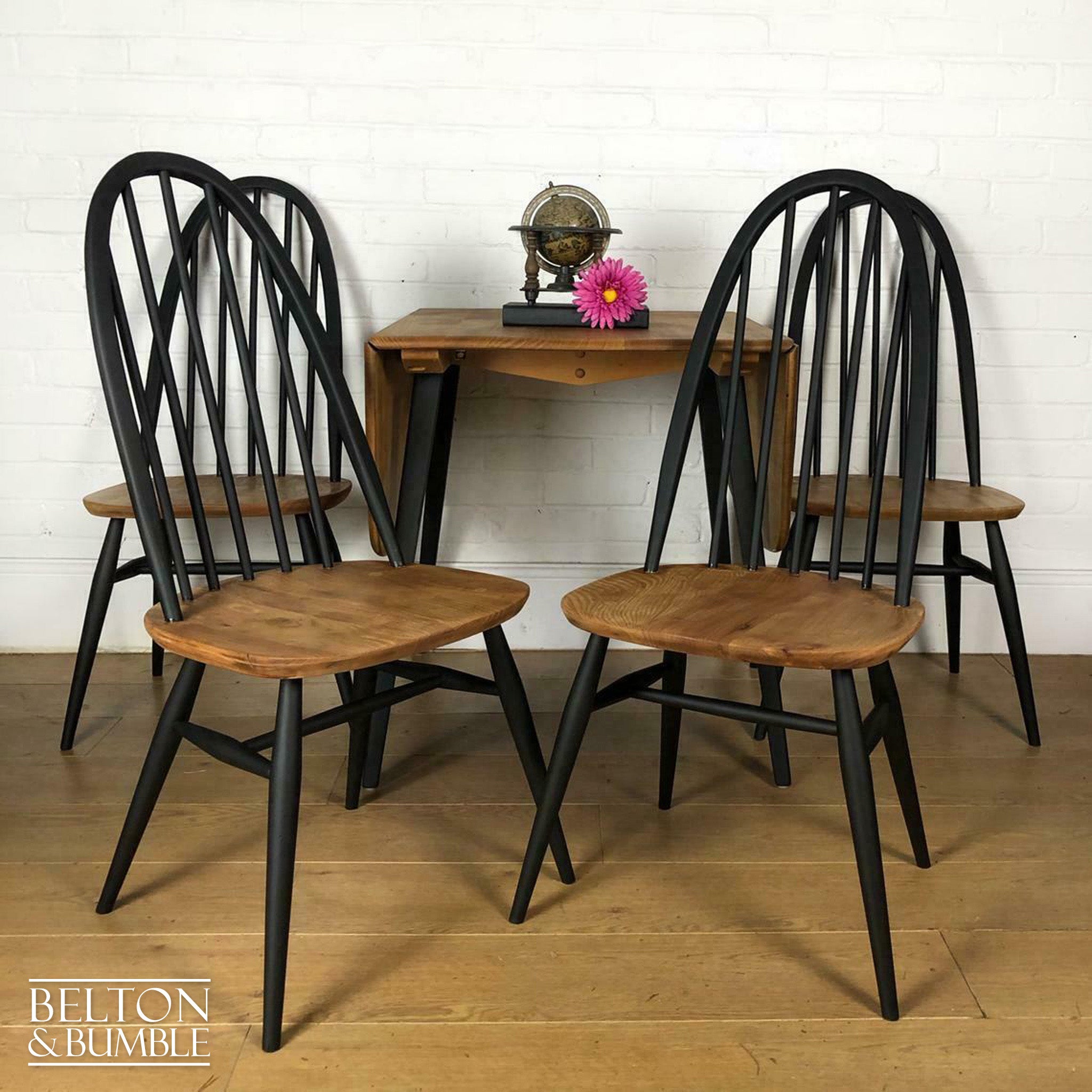 Ercol Drop Leaf Dining Table and Four Windsor Quaker Chair Set-Belton & Bumble