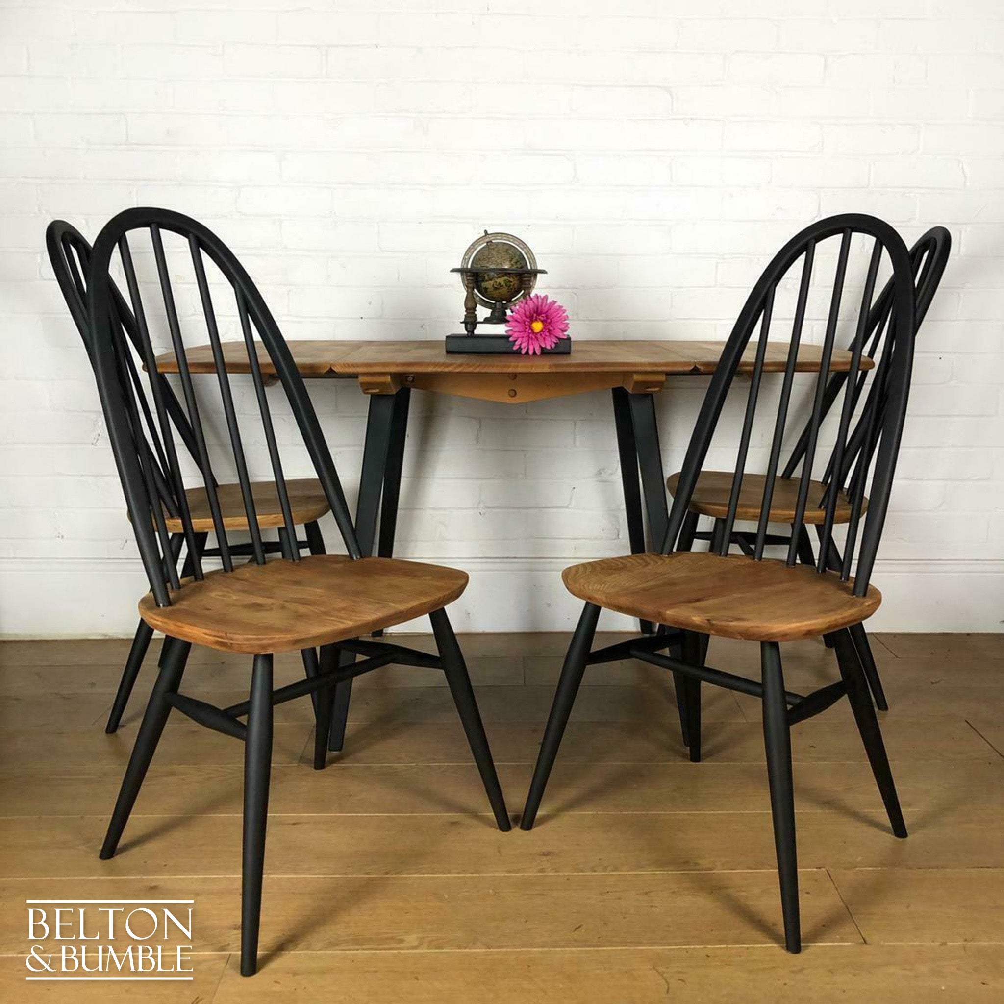 Ercol Drop Leaf Dining Table and Four Windsor Quaker Chair Set-Belton & Bumble