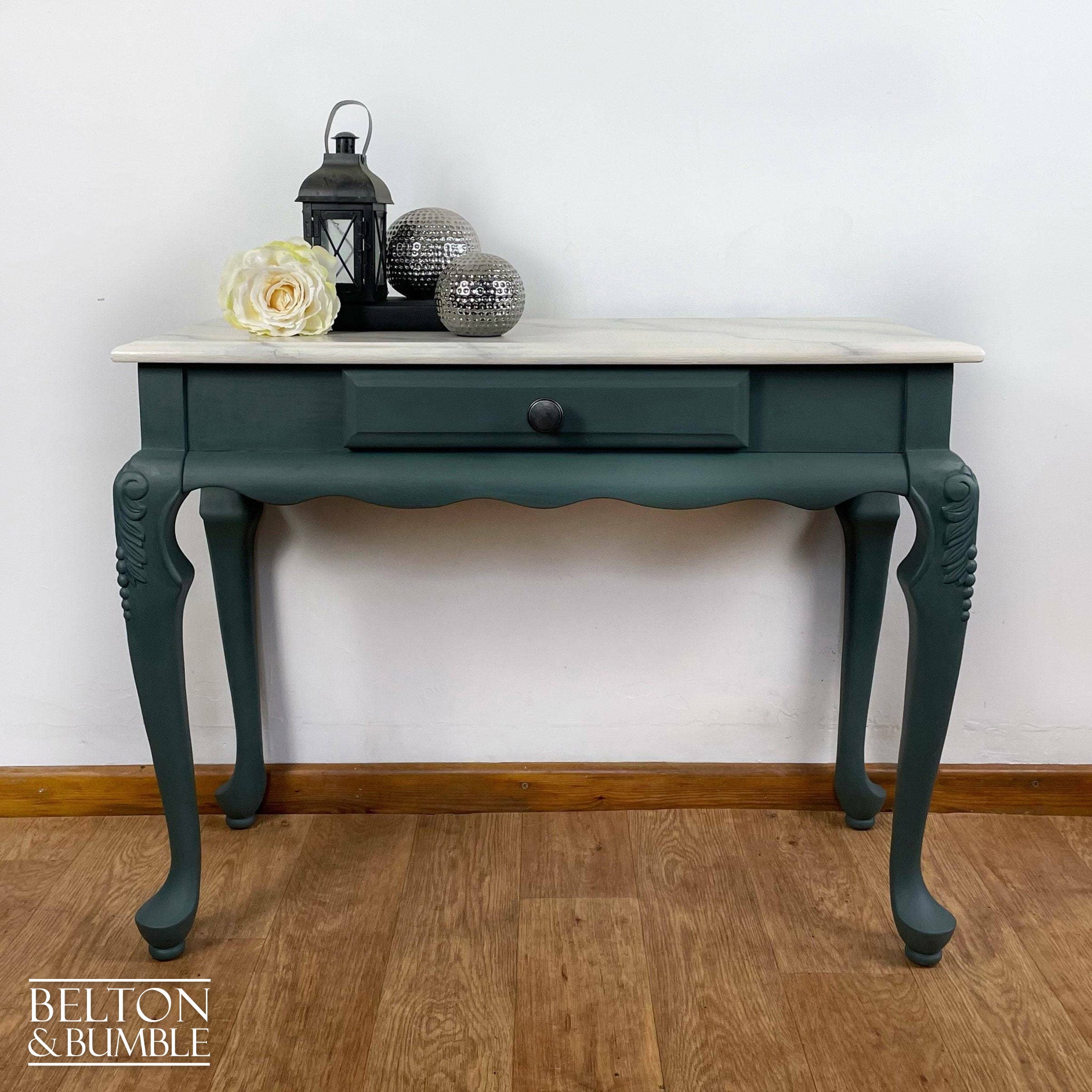 Faux Marble Carved Console Table-Belton & Bumble