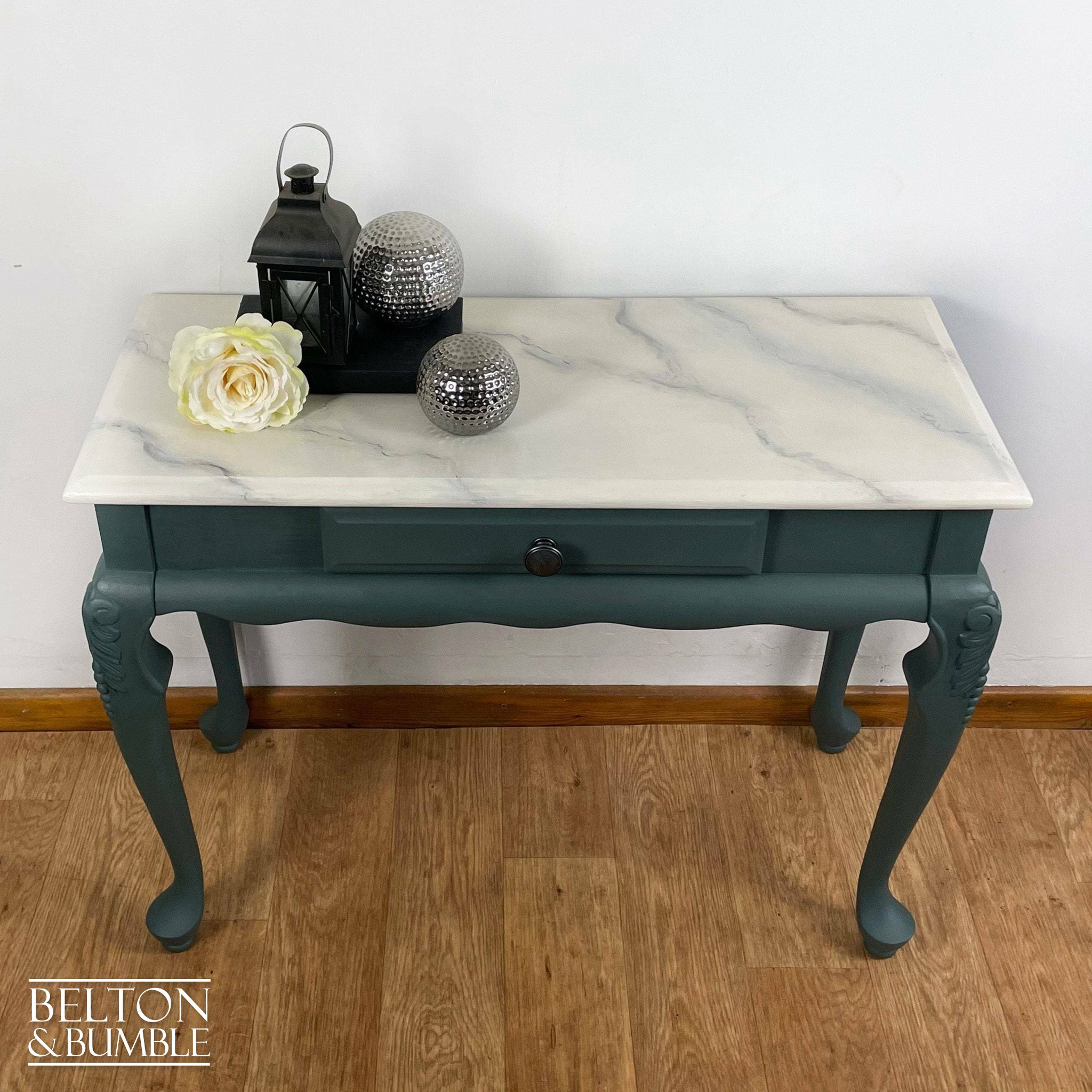 Faux Marble Carved Console Table-Belton & Bumble