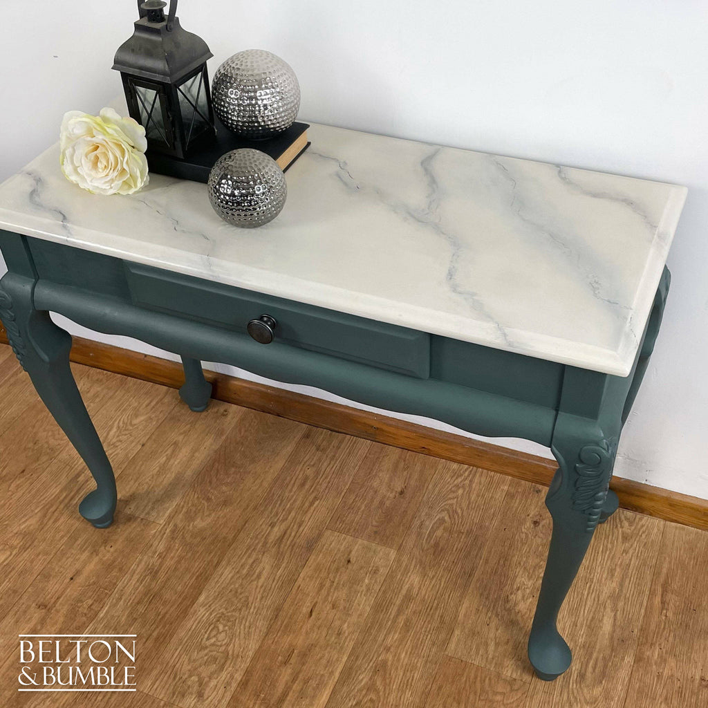 Faux Marble Carved Console Table-Belton & Bumble