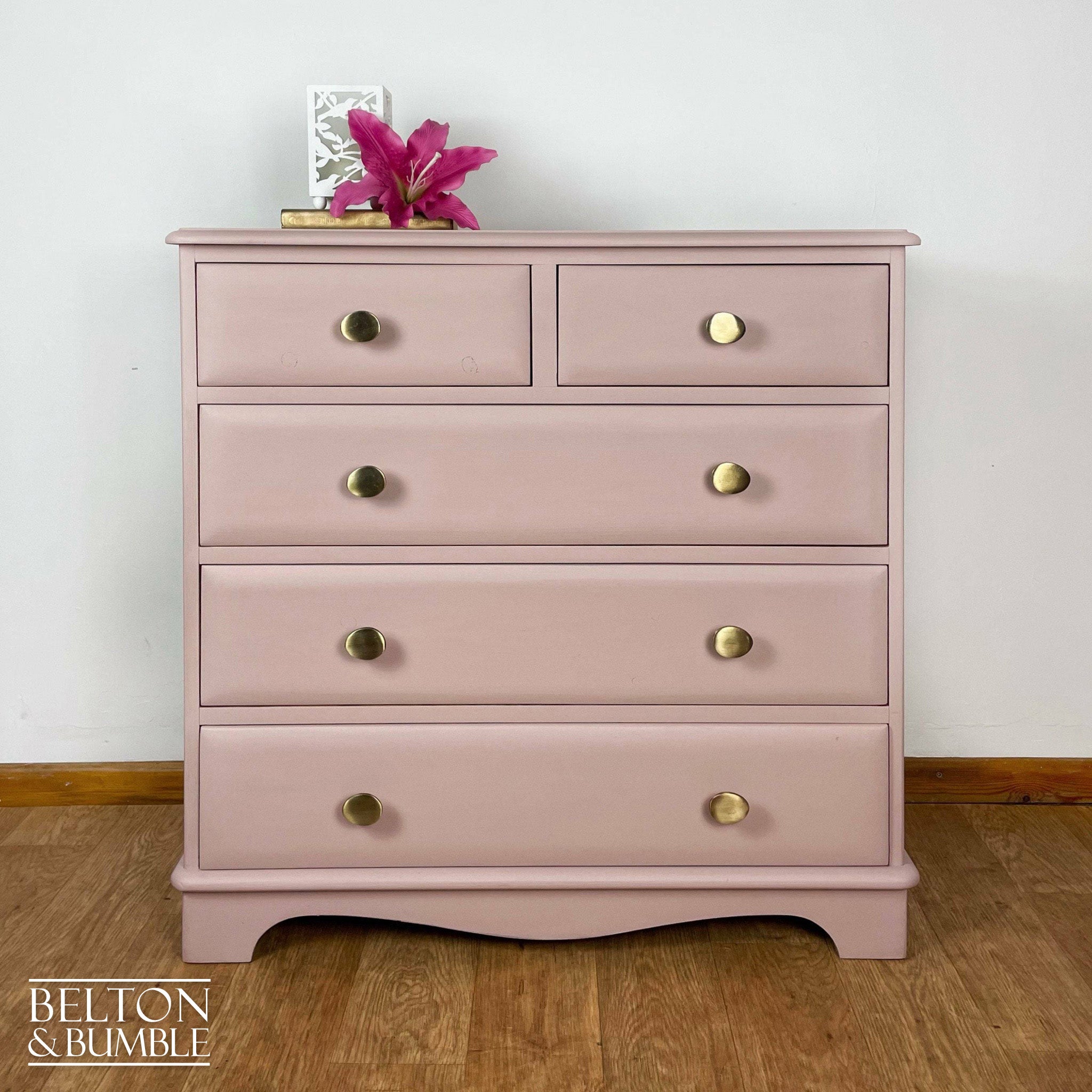 Five Drawer Chest of Drawers in Pale Pink-Belton & Bumble