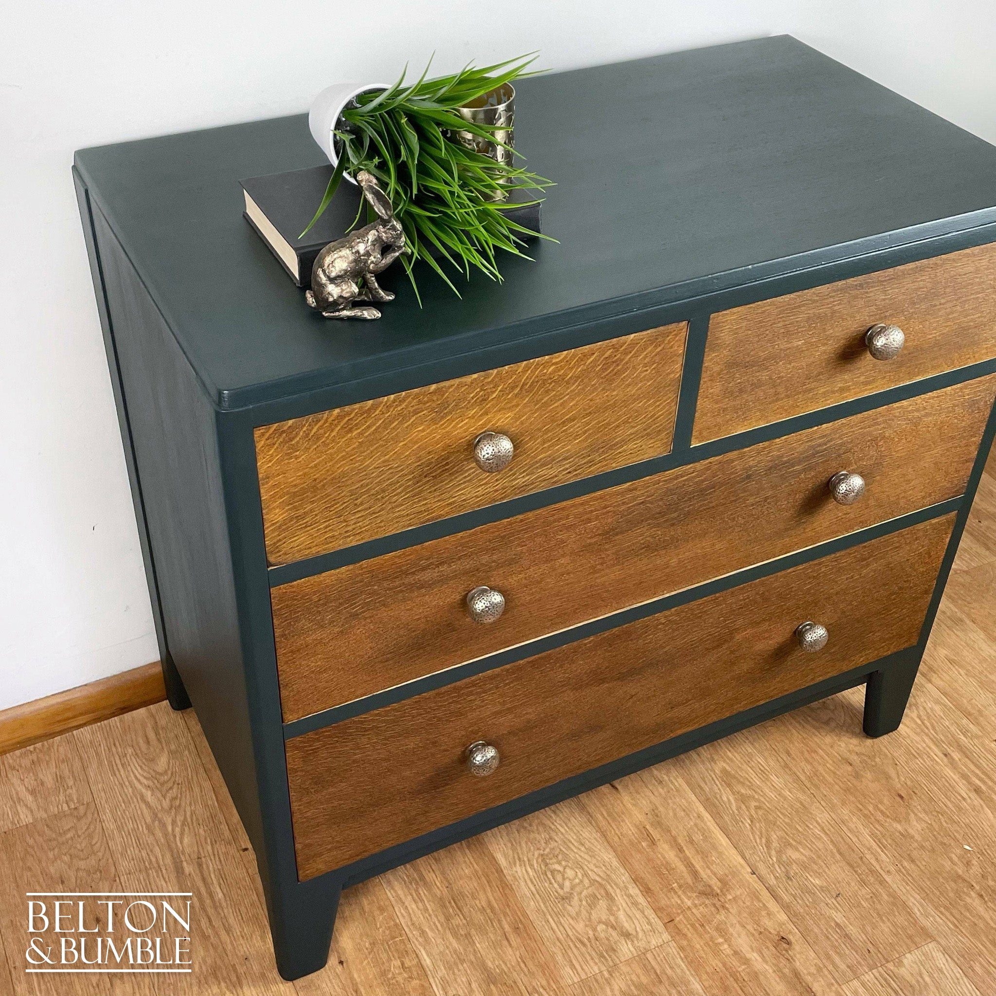 Four Drawer Chest of Drawers in Green and Oak-Belton & Bumble