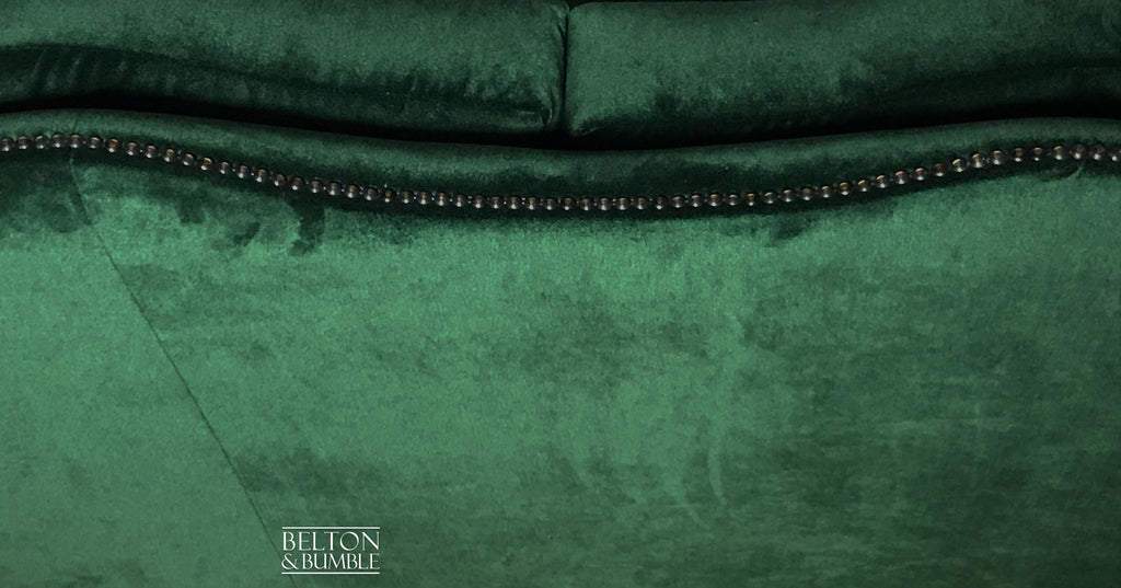 French Style Three Seater Sofa in Dark Green Velvet-Belton & Bumble