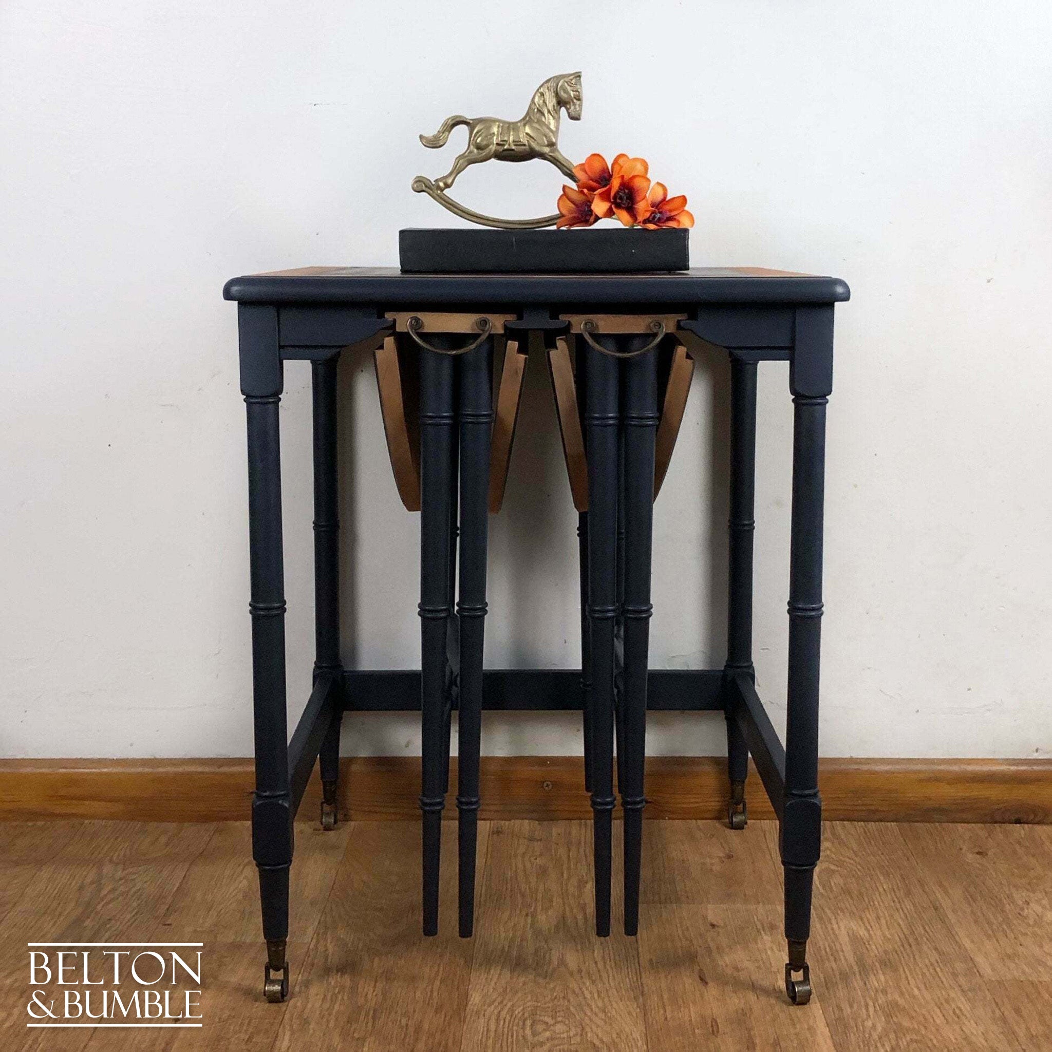 Hanging Nest of Tables in Dark Blue and Natural Wood-Belton & Bumble