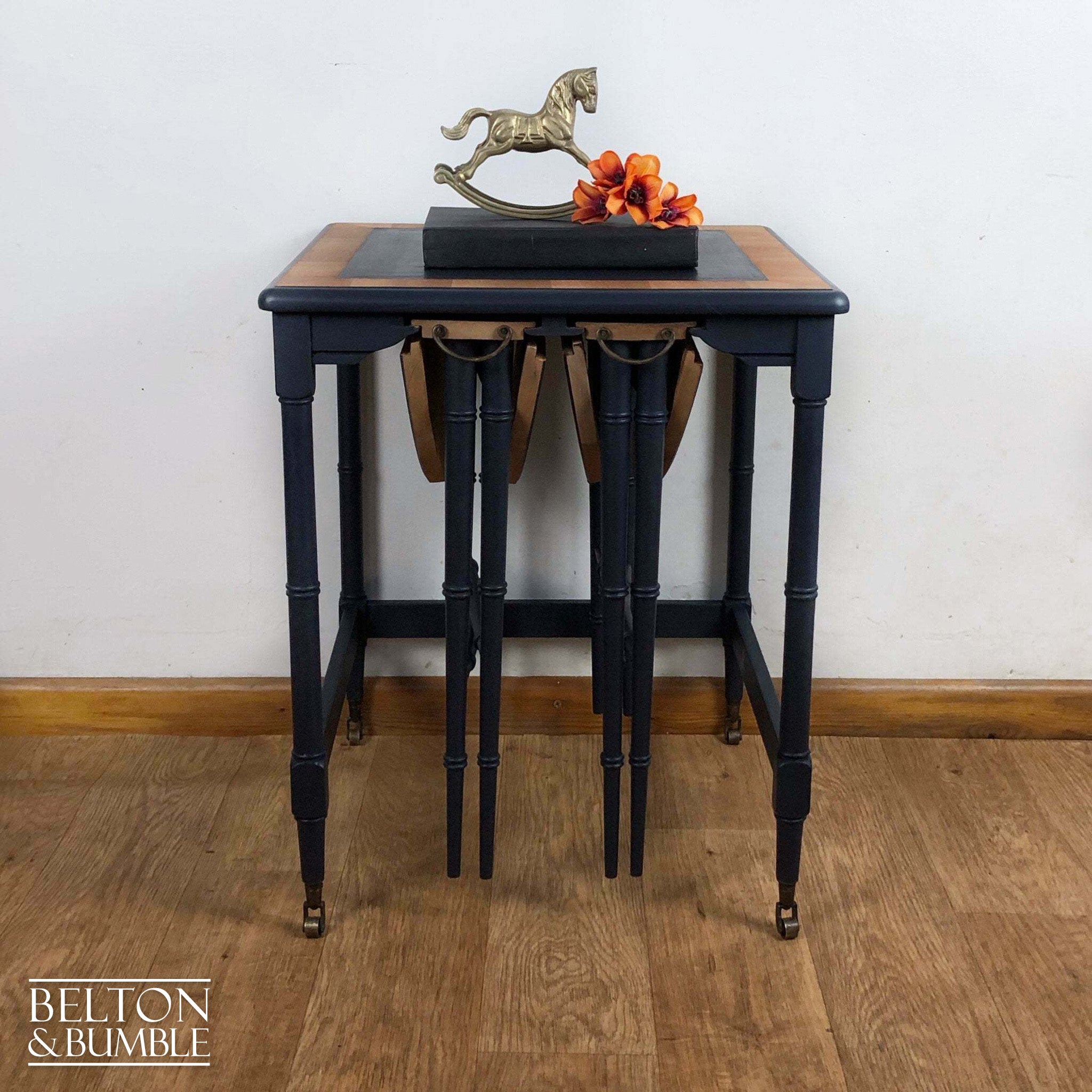 Hanging Nest of Tables in Dark Blue and Natural Wood-Belton & Bumble