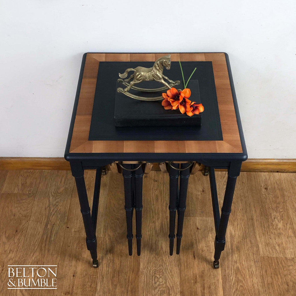 Hanging Nest of Tables in Dark Blue and Natural Wood-Belton & Bumble
