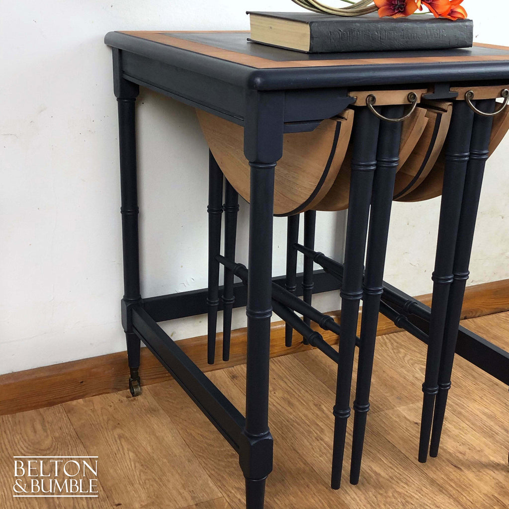 Hanging Nest of Tables in Dark Blue and Natural Wood-Belton & Bumble