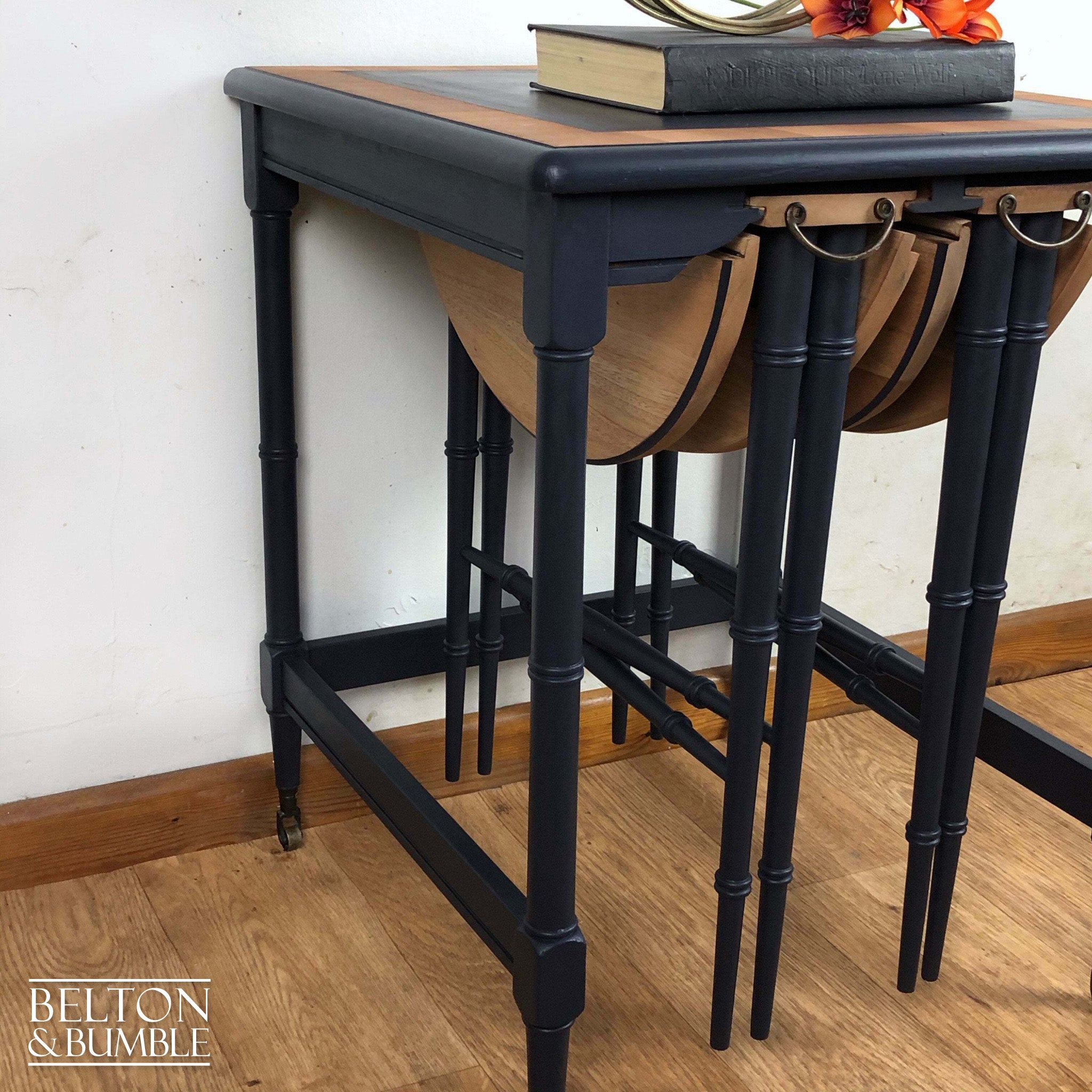 Hanging Nest of Tables in Dark Blue and Natural Wood-Belton & Bumble