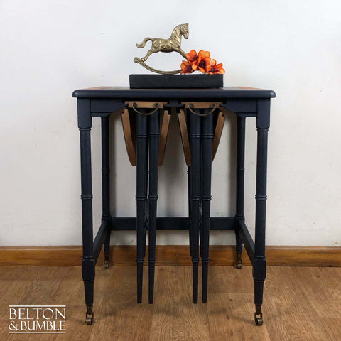 Hanging Nest of Tables in Dark Blue and Natural Wood-Belton & Butler