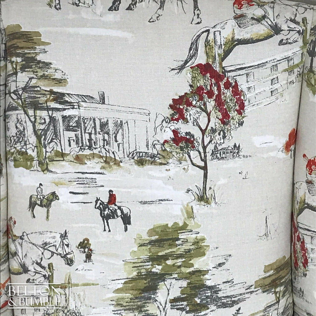 Hunting Print Wing Back Armchair with Cream Horse Hunting Fabric-Belton & Bumble