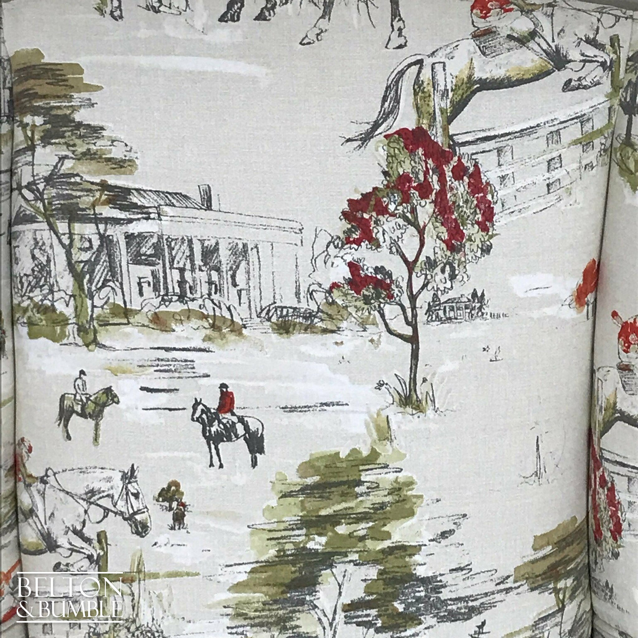 Hunting Print Wing Back Armchair with Cream Horse Hunting Fabric-Belton & Bumble
