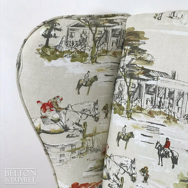 Hunting Print Wing Back Armchair with Cream Horse Hunting Fabric-Belton & Butler
