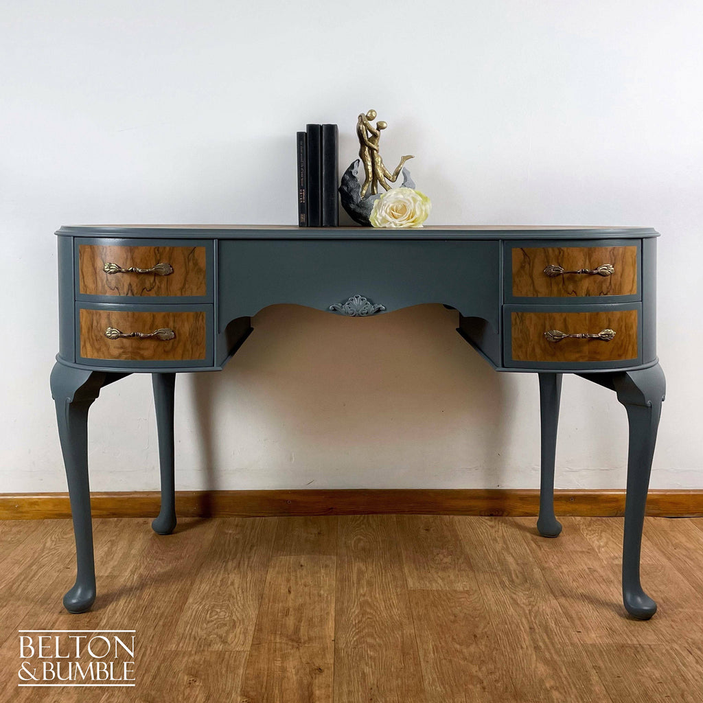 Kidney Shaped Dressing Table in Blue Grey and Wood Belton & Bumble Kidney Shaped Dressing Table in Blue Grey and Wood Belton & Bumble
