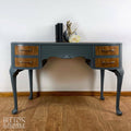 Kidney Shaped Dressing Table in Blue Grey and Wood-Belton & Bumble