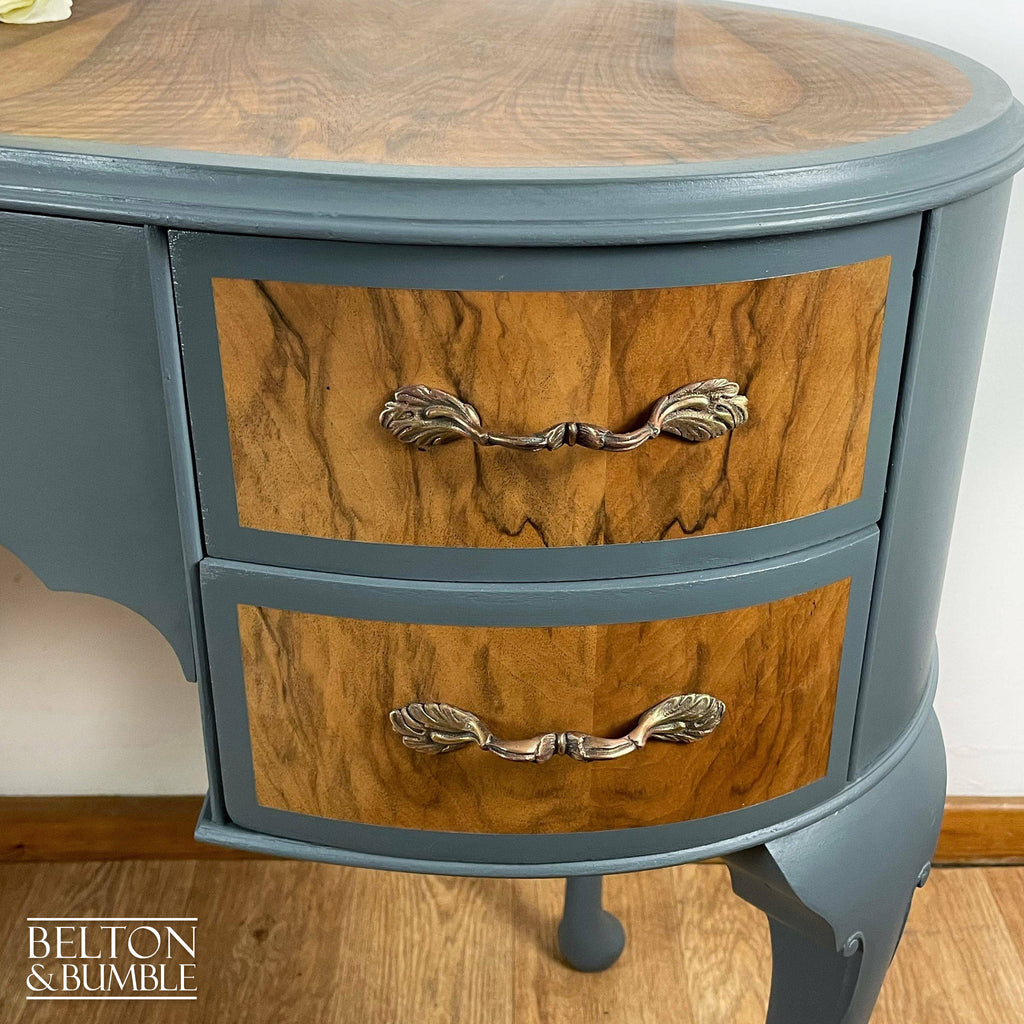 Kidney Shaped Dressing Table in Blue Grey and Wood-Belton & Bumble