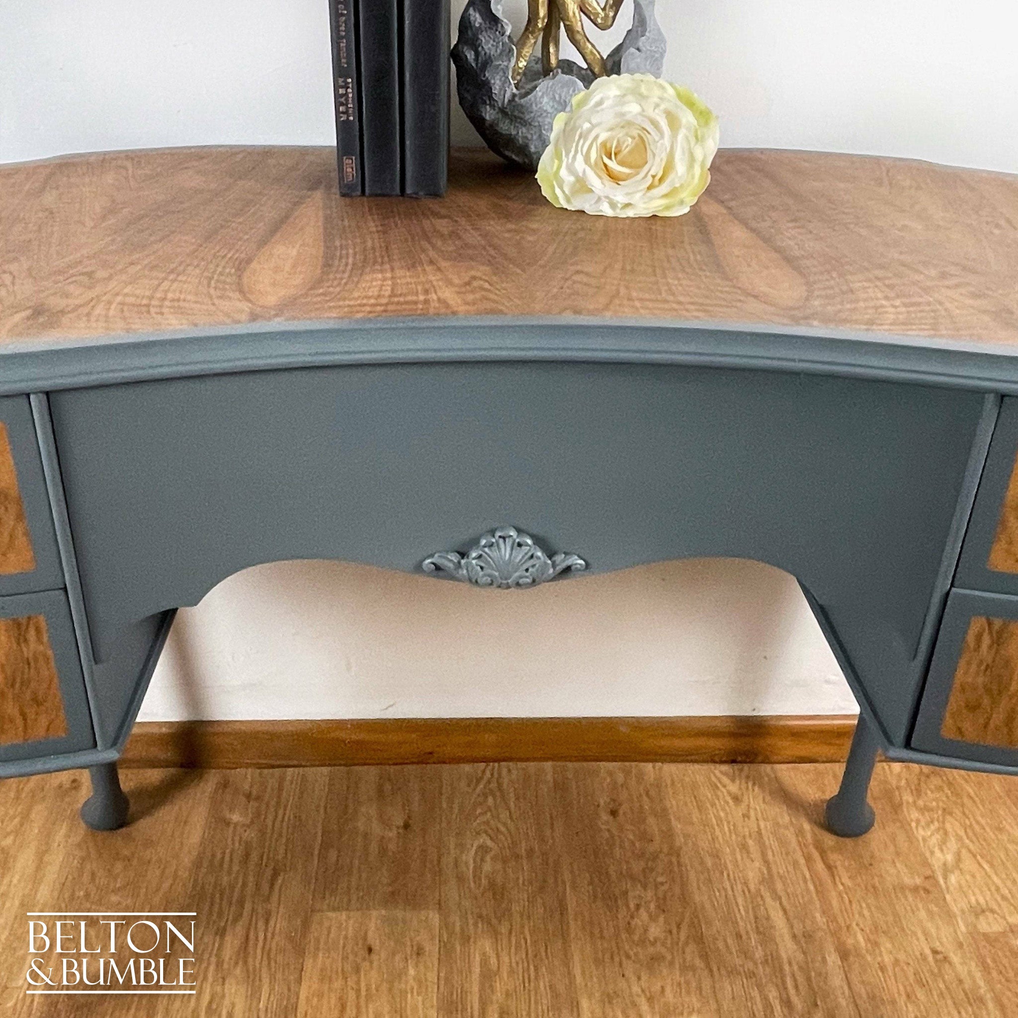 Kidney Shaped Dressing Table in Blue Grey and Wood-Belton & Bumble