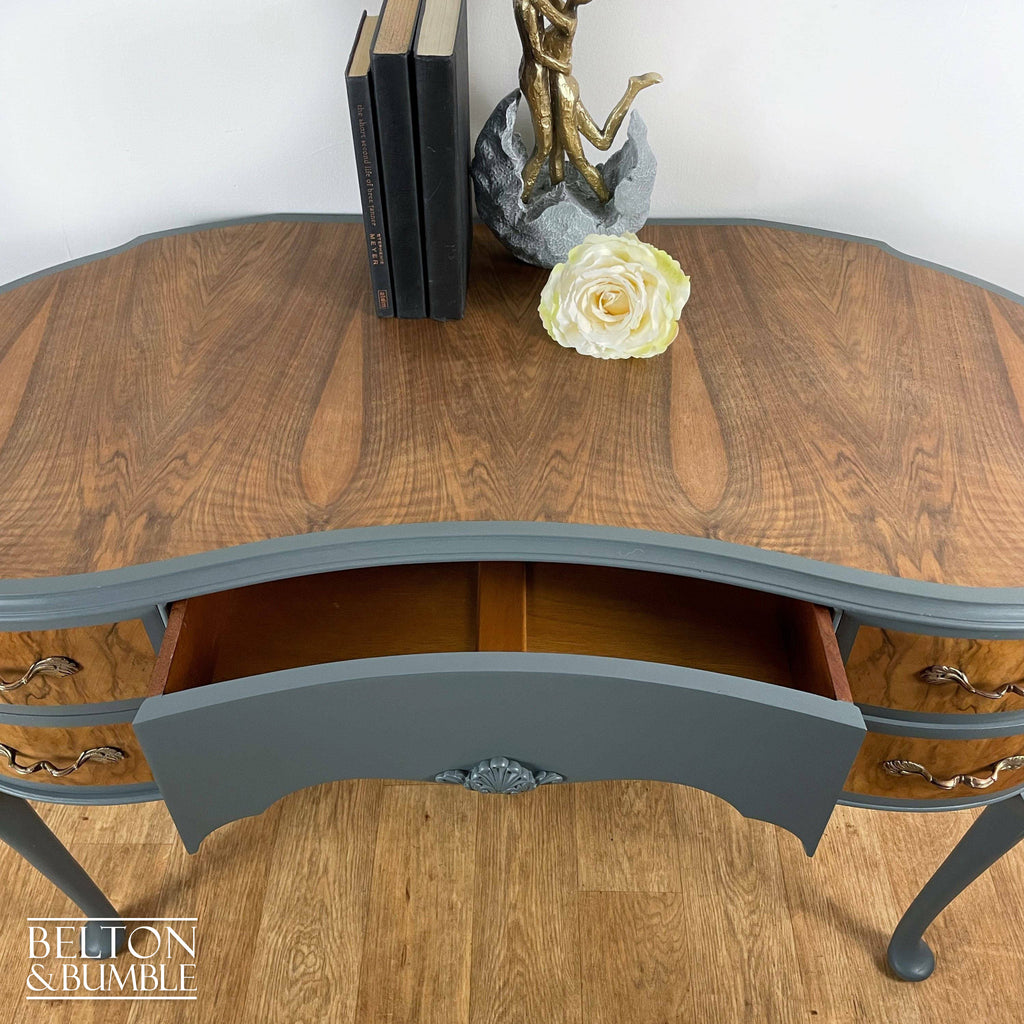 Kidney Shaped Dressing Table in Blue Grey and Wood-Belton & Bumble