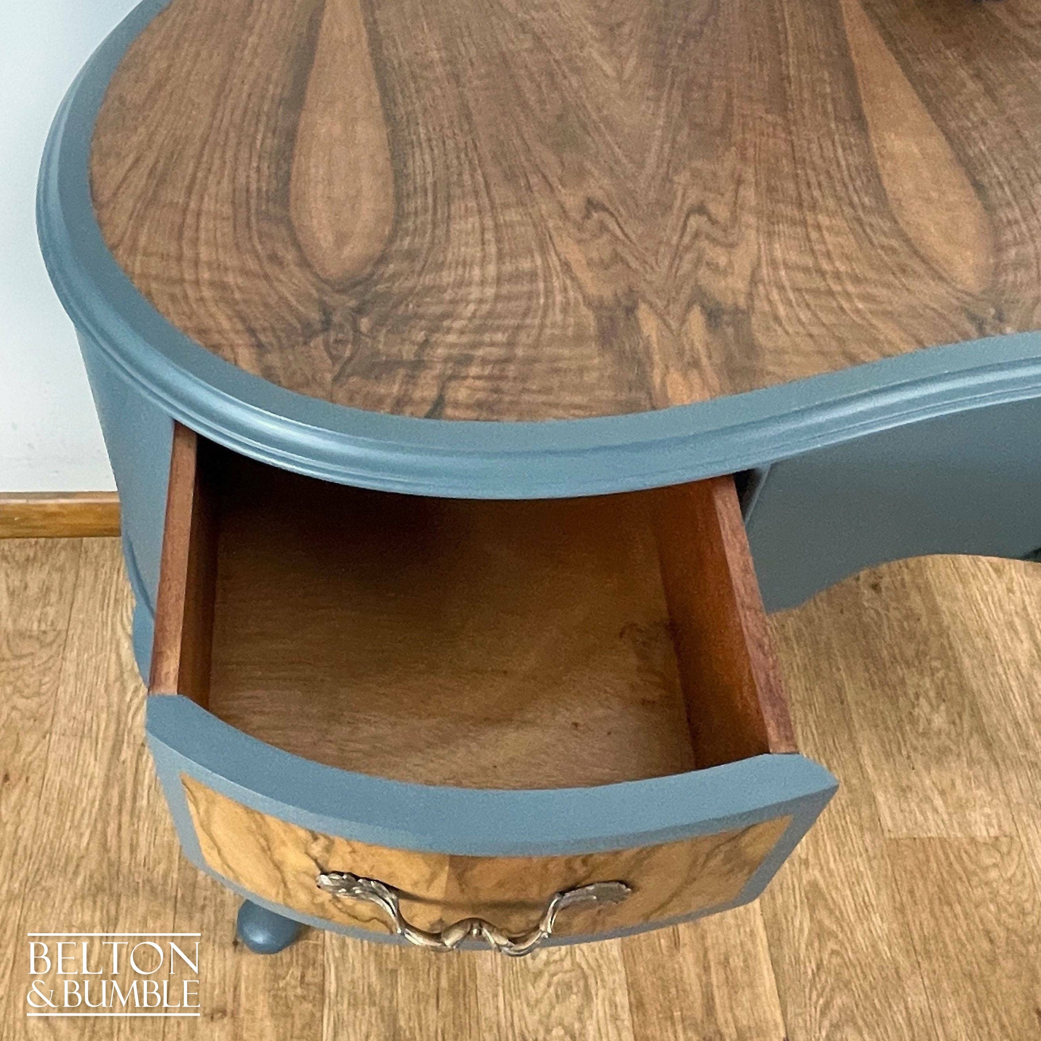 Kidney Shaped Dressing Table in Blue Grey and Wood-Belton & Bumble