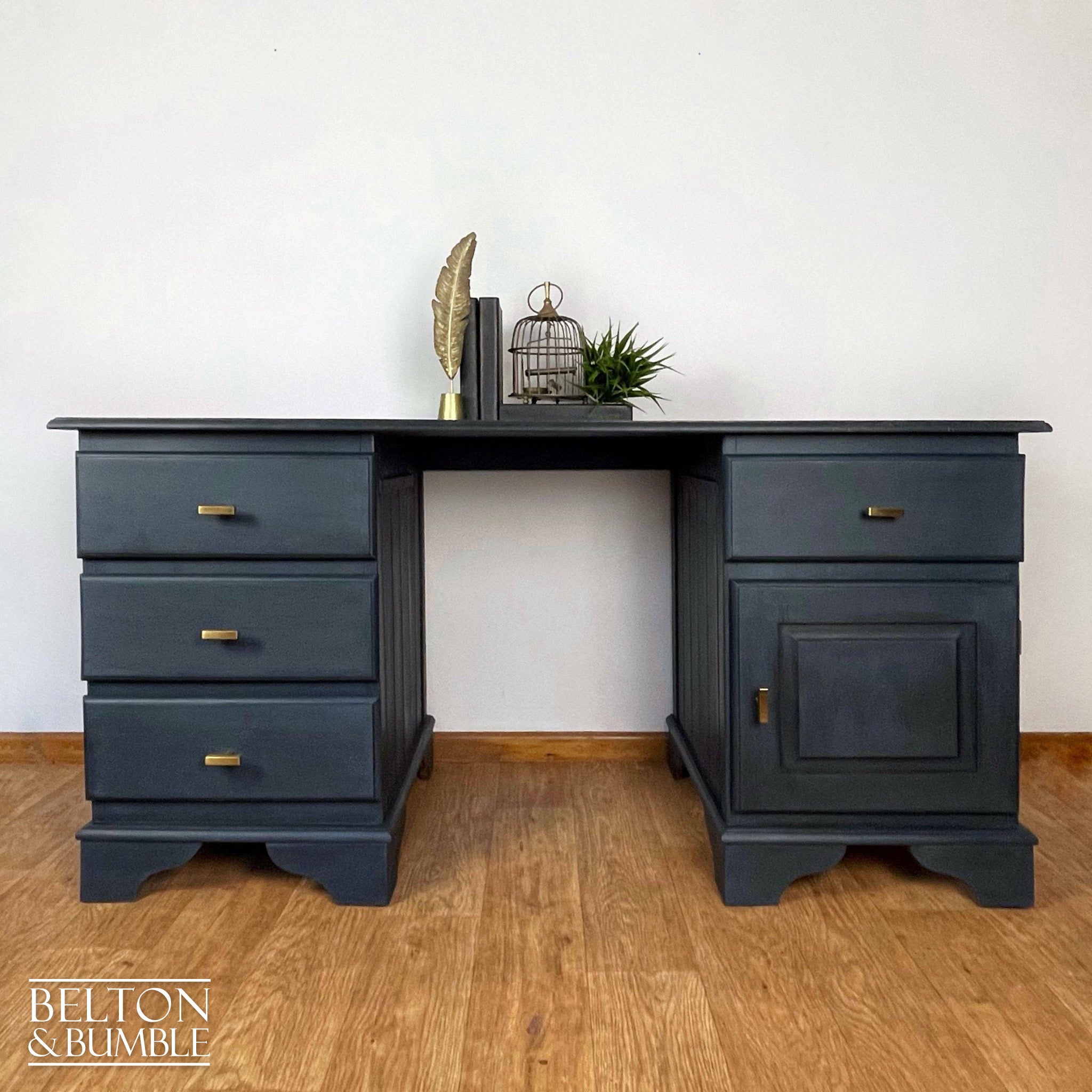 Large Double Pedestal Desk in Blue-Belton & Bumble