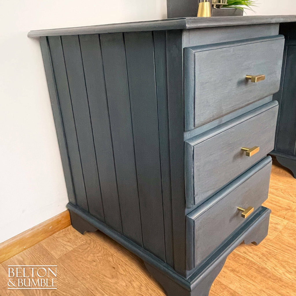 Large Double Pedestal Desk in Blue-Belton & Bumble
