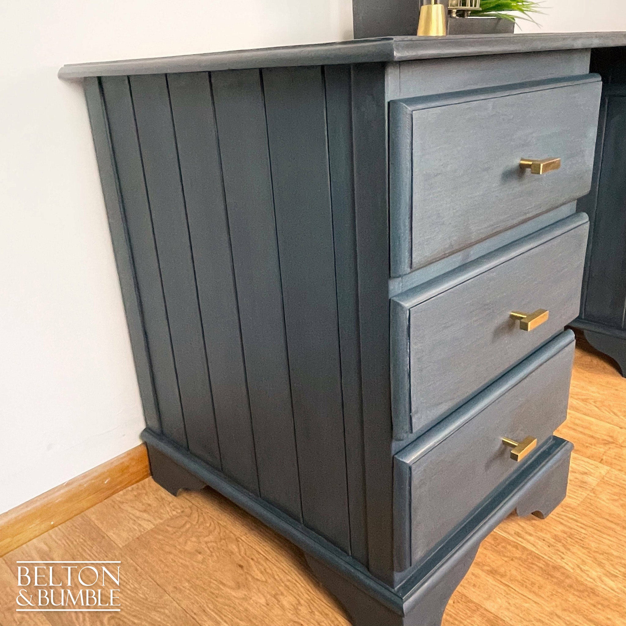 Large Double Pedestal Desk in Blue-Belton & Bumble