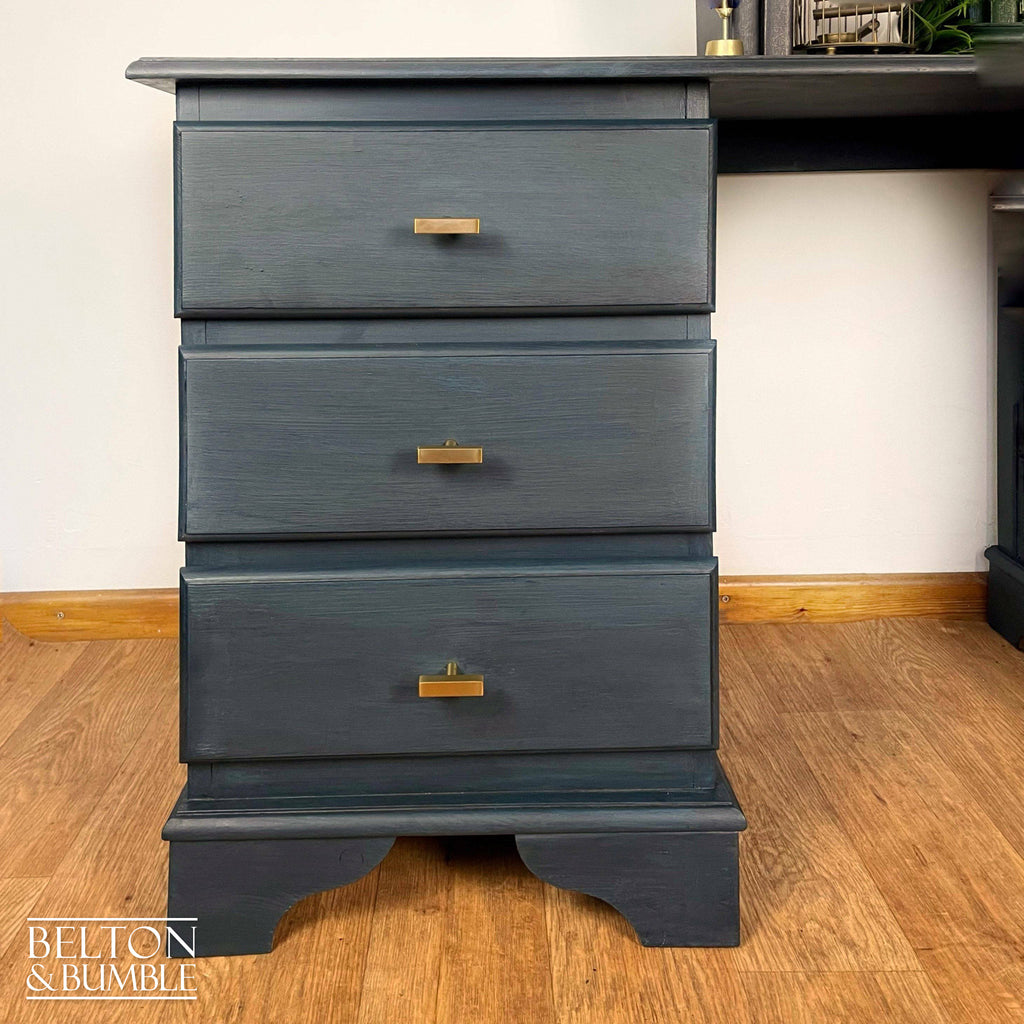 Large Double Pedestal Desk in Blue-Belton & Bumble