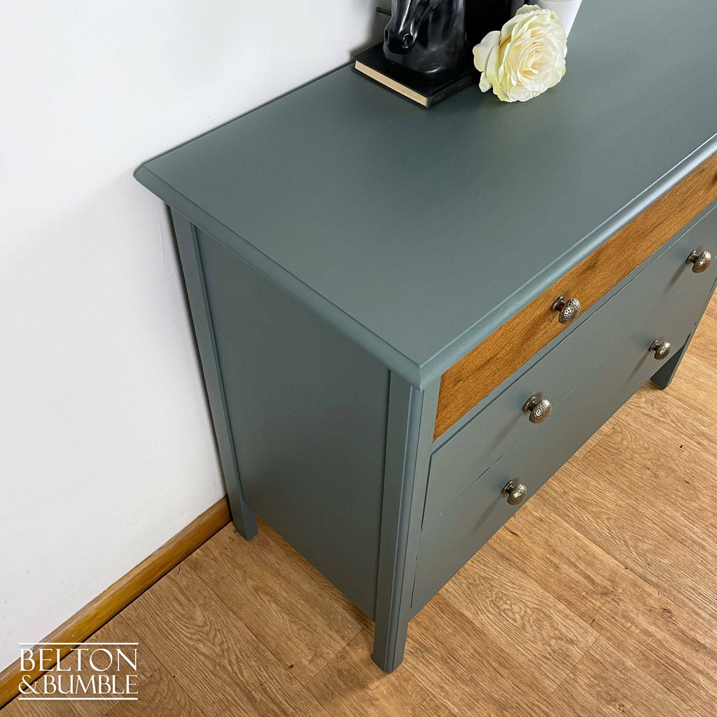 Large Three Drawer Chest of Drawers in Grey Blue and Oak-Belton & Bumble