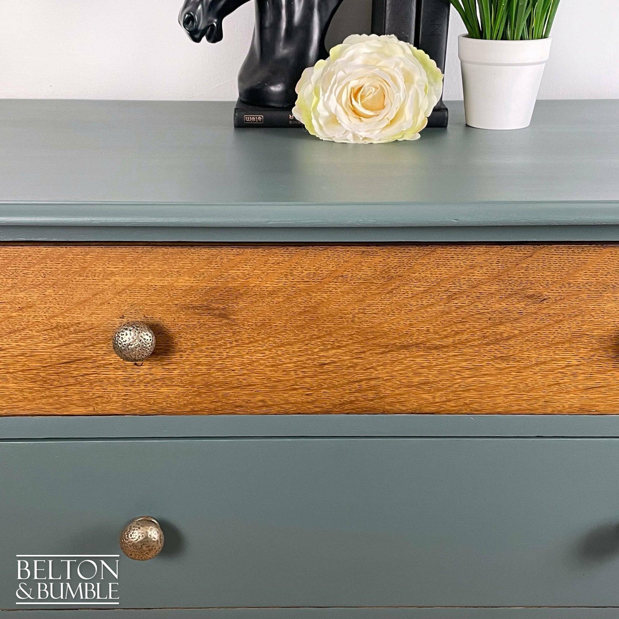 Large Three Drawer Chest of Drawers in Grey Blue and Oak-Belton & Bumble