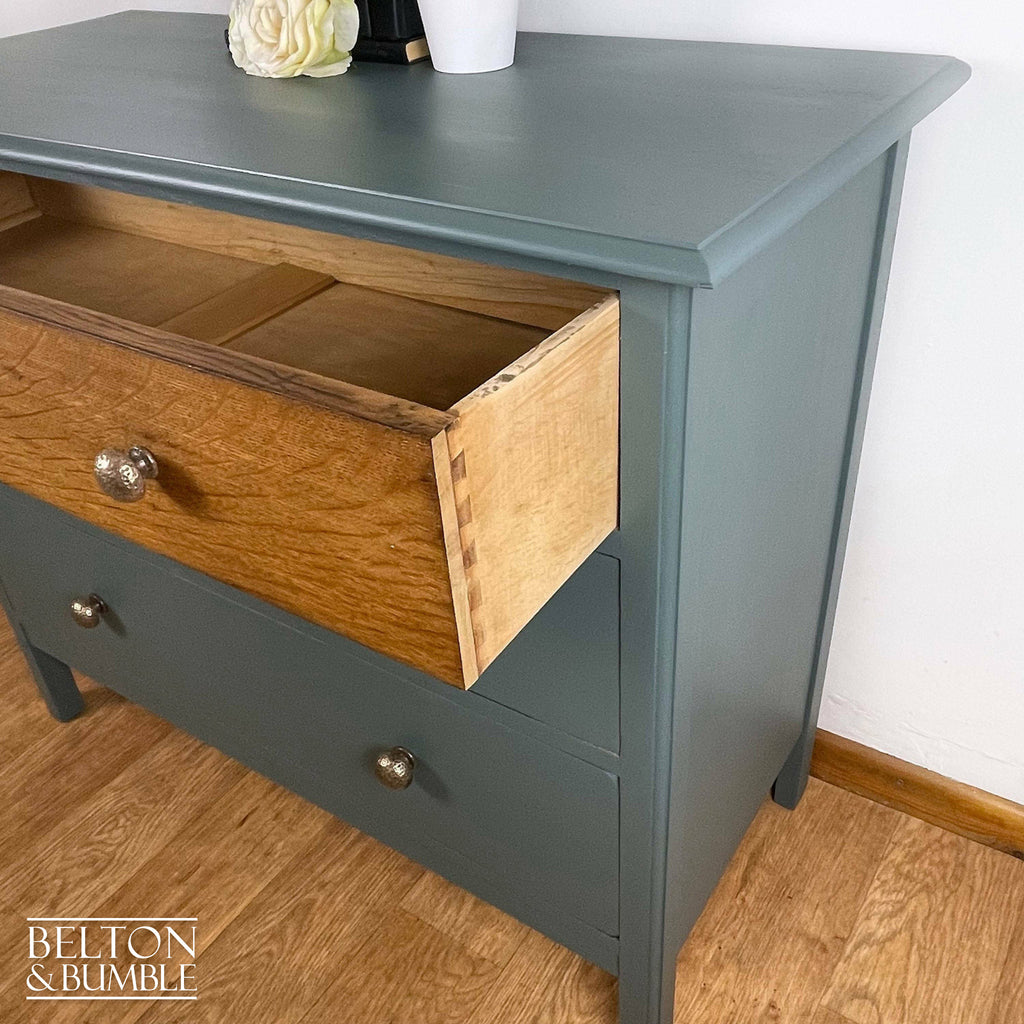 Large Three Drawer Chest of Drawers in Grey Blue and Oak-Belton & Bumble