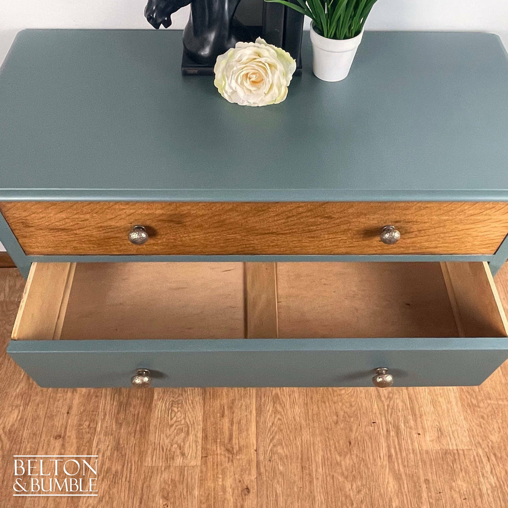 Large Three Drawer Chest of Drawers in Grey Blue and Oak-Belton & Bumble