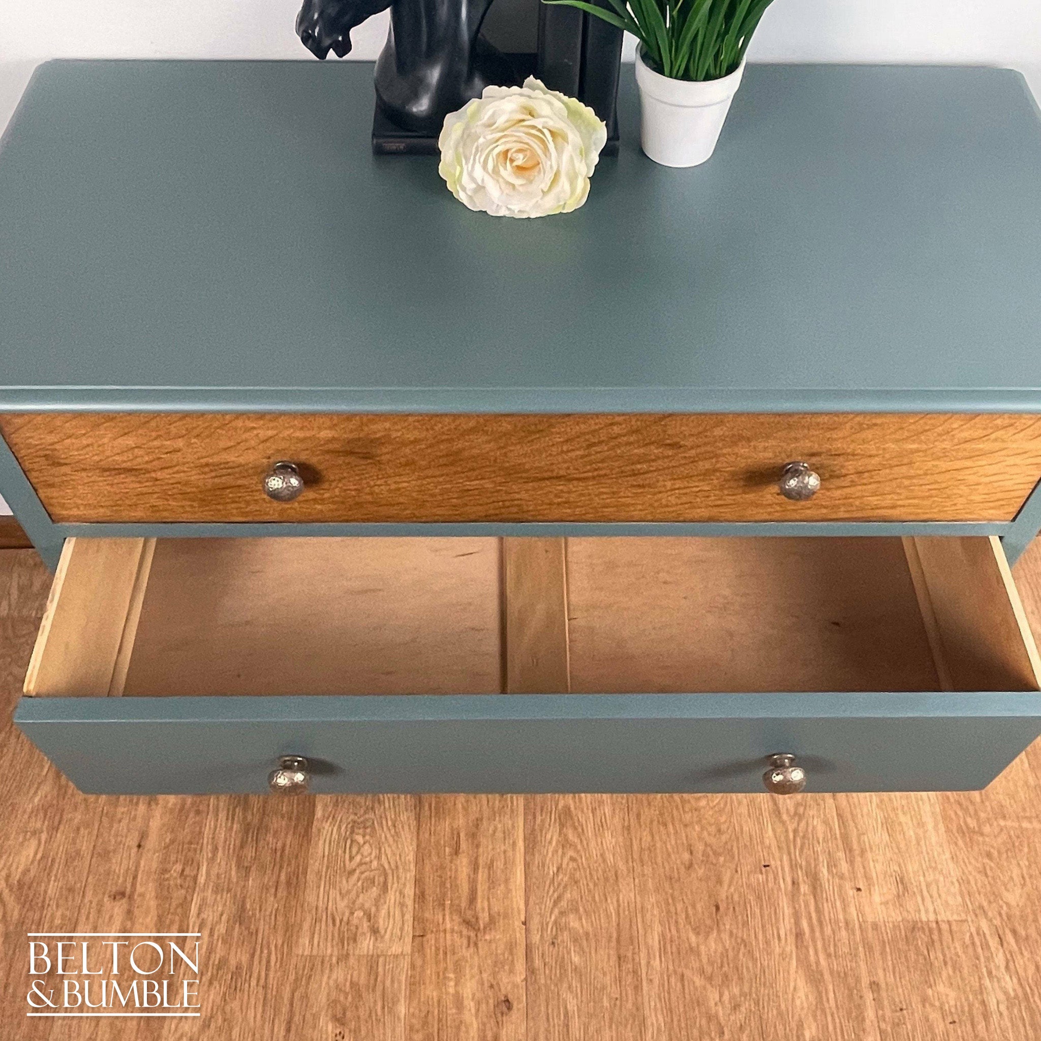 Large Three Drawer Chest of Drawers in Grey Blue and Oak-Belton & Bumble