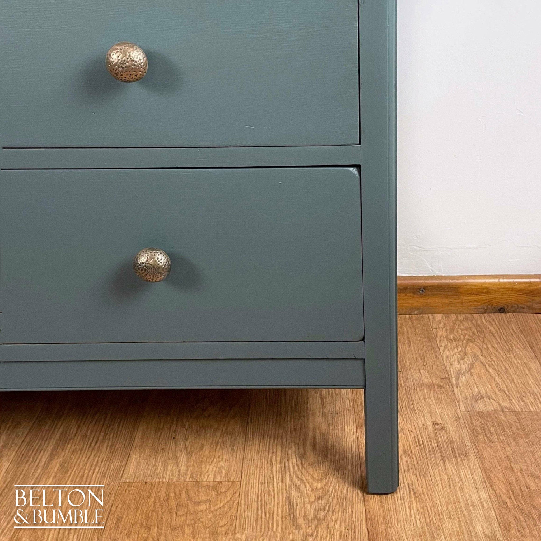 Large Three Drawer Chest of Drawers in Grey Blue and Oak-Belton & Bumble
