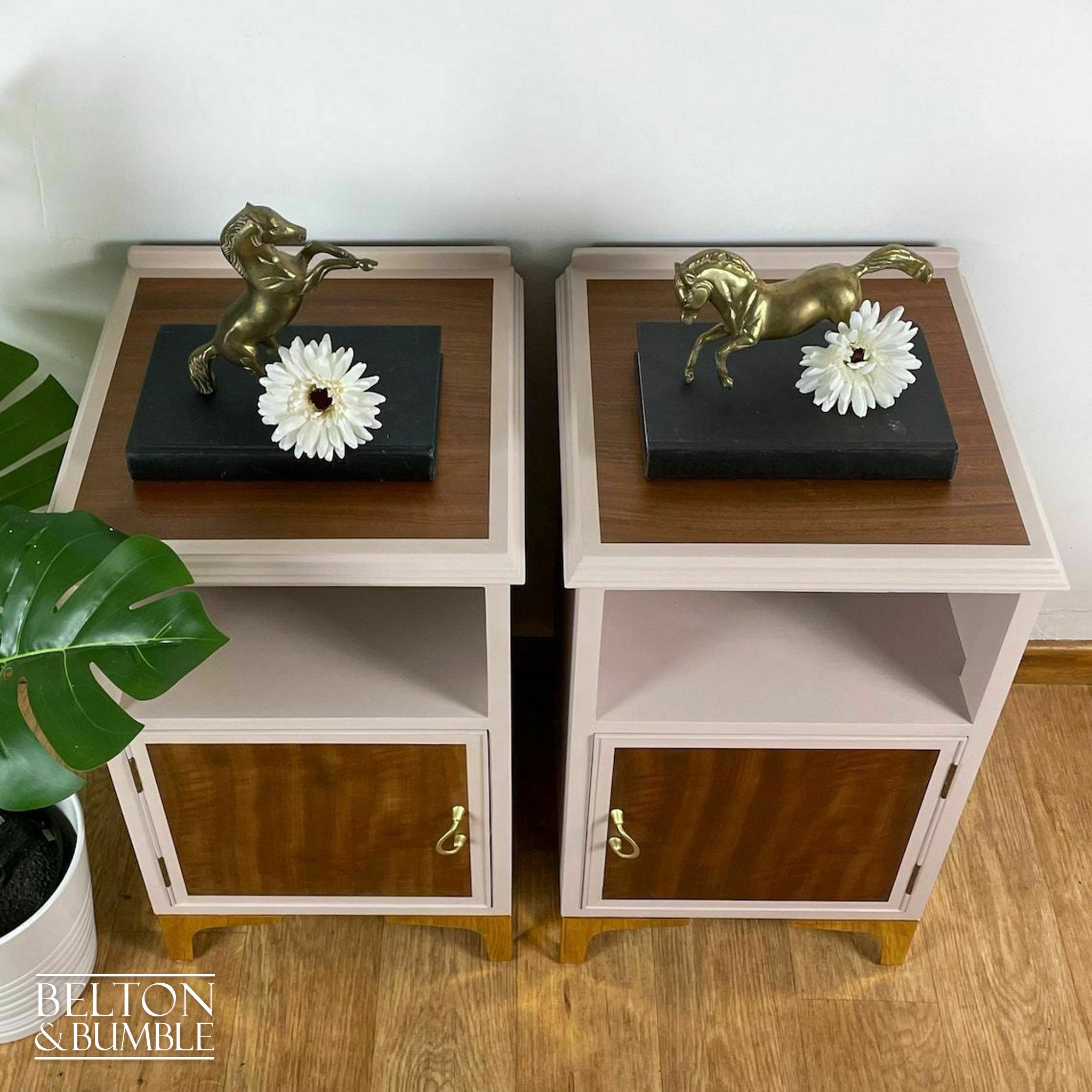 Matching Bedside Cabinet Set in Pink and Mahogany-Belton & Bumble